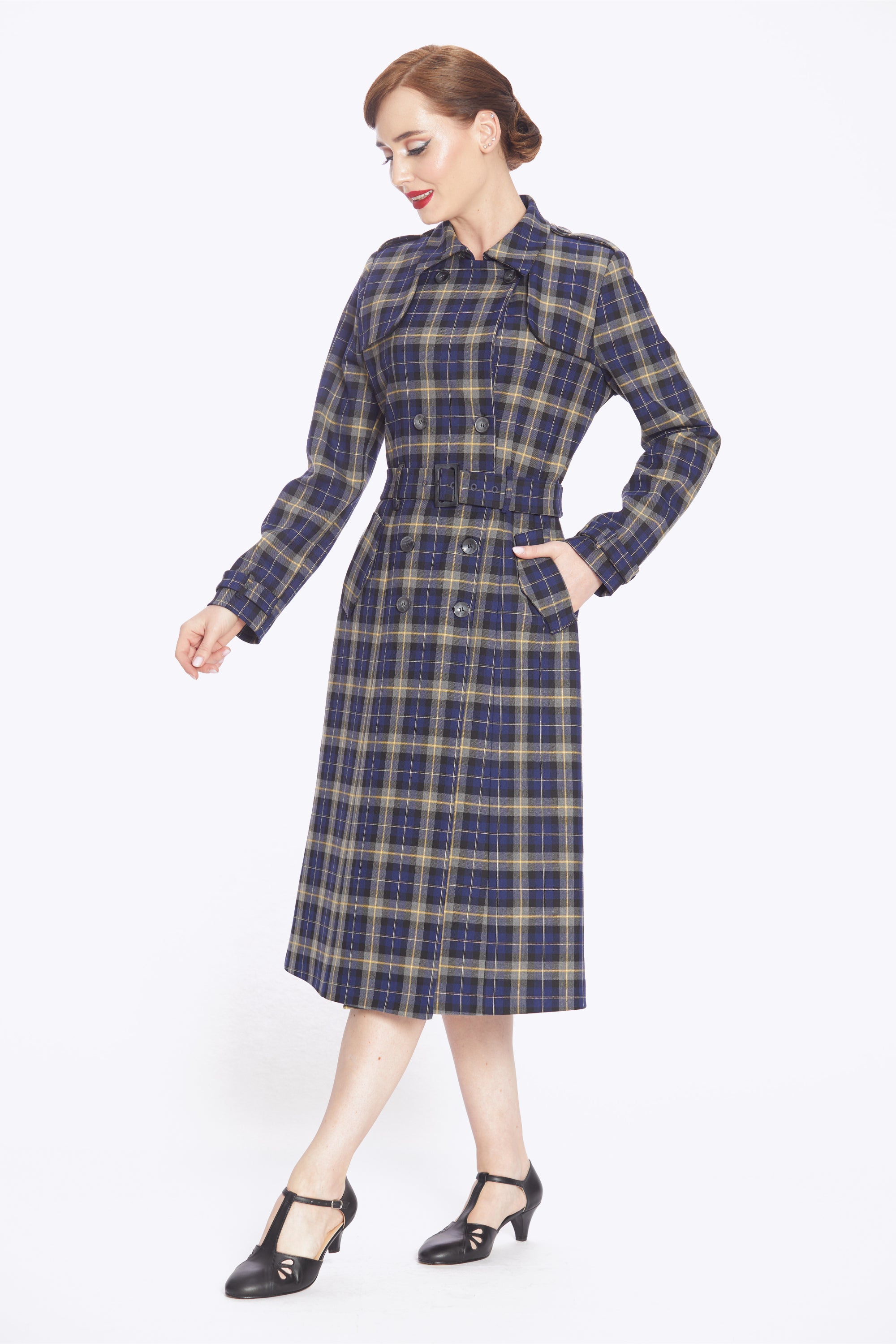 Kathie 40s Checks Trench Coat