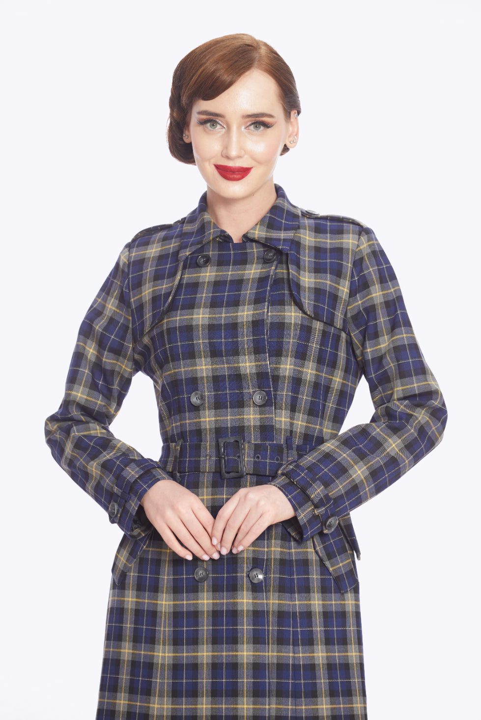 Kathie 40s Checks Trench Coat