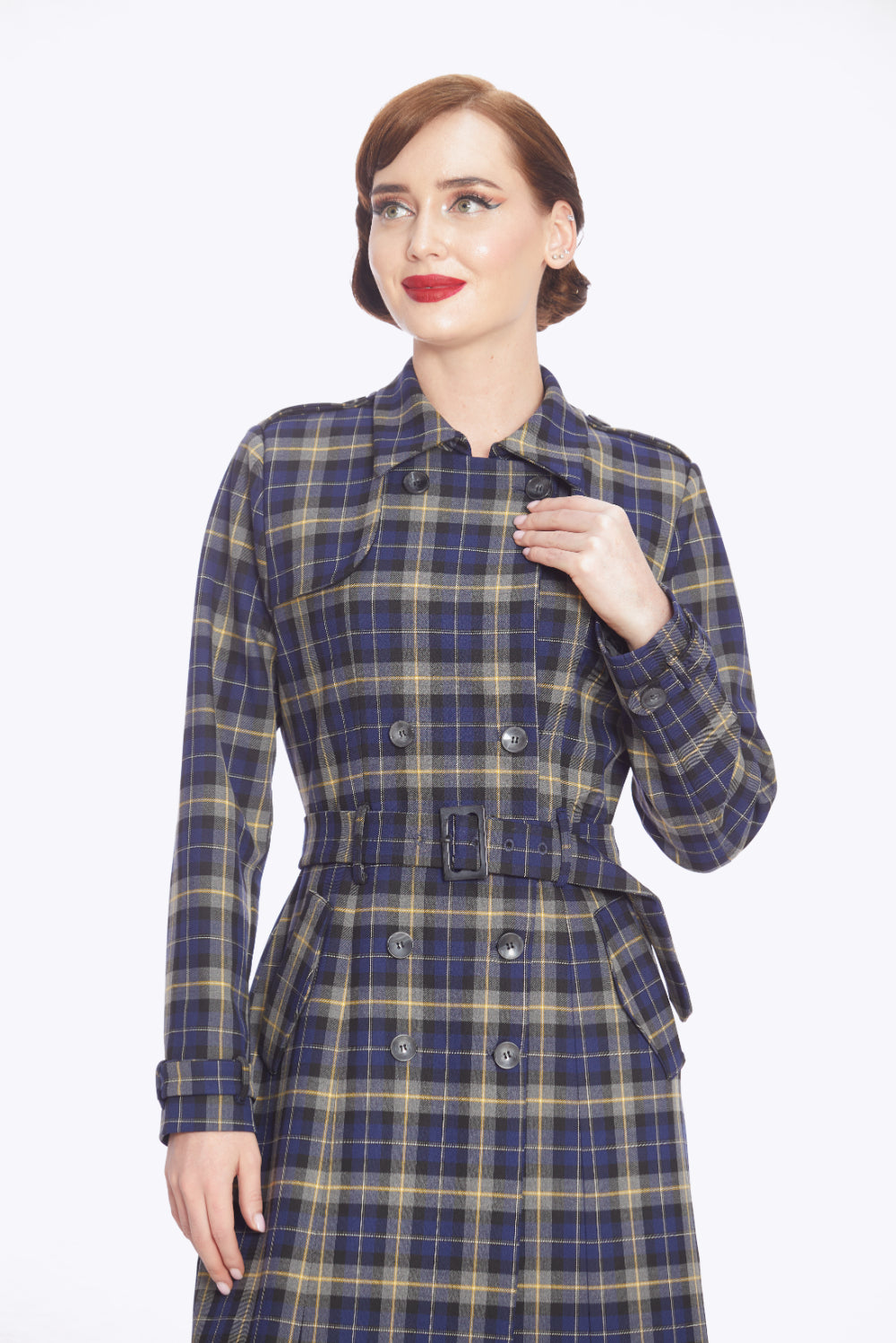 Kathie 40s Checks Trench Coat