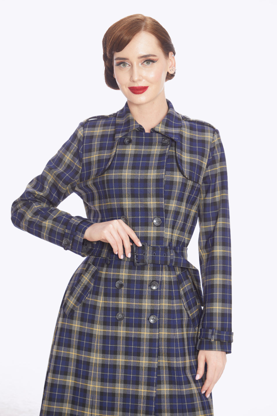 Kathie 40s Checks Trench Coat