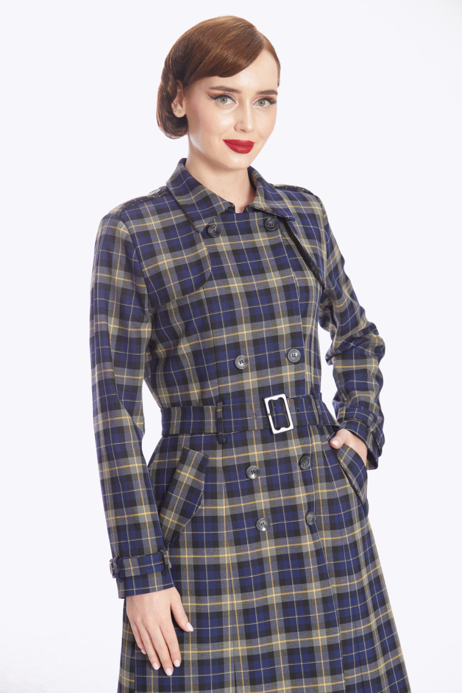 Kathie 40s Checks Trench Coat