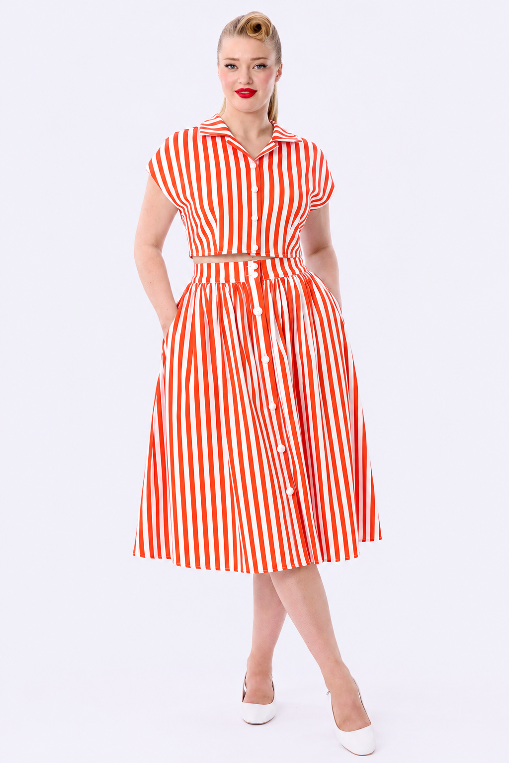 Marinna Red Stripe Swing Skirt