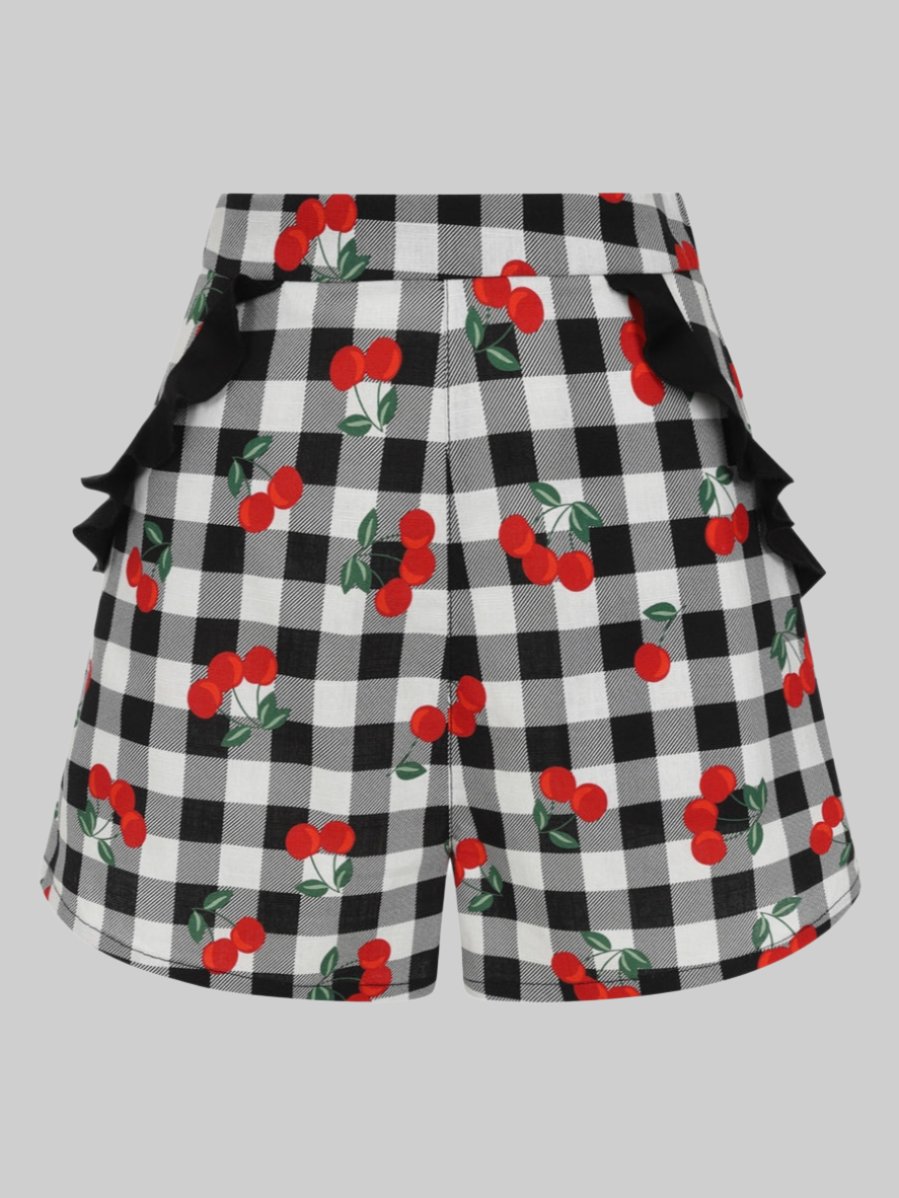 Emilia Gingham Cherries Frill Shorts