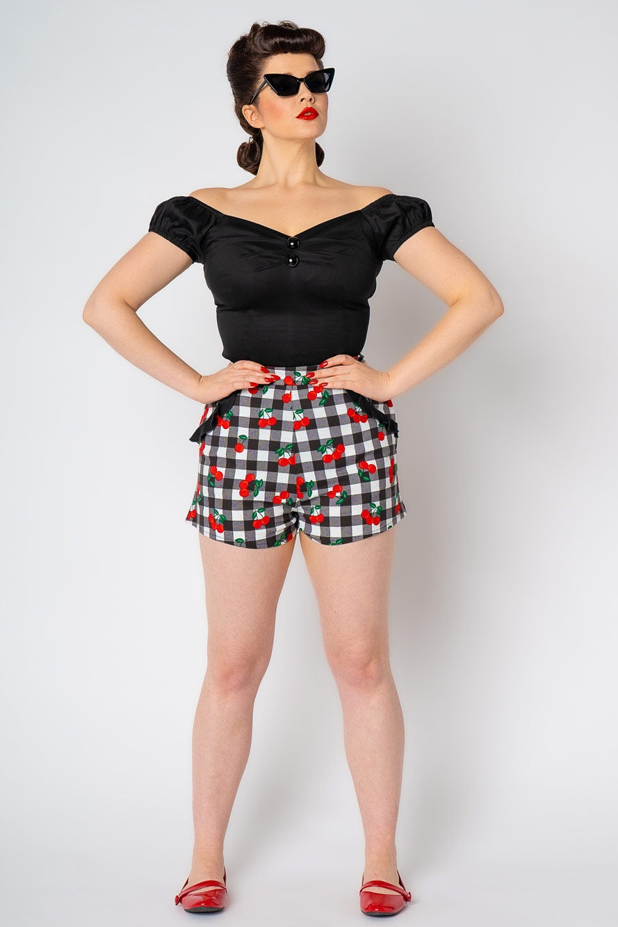 Emilia Gingham Cherries Frill Shorts
