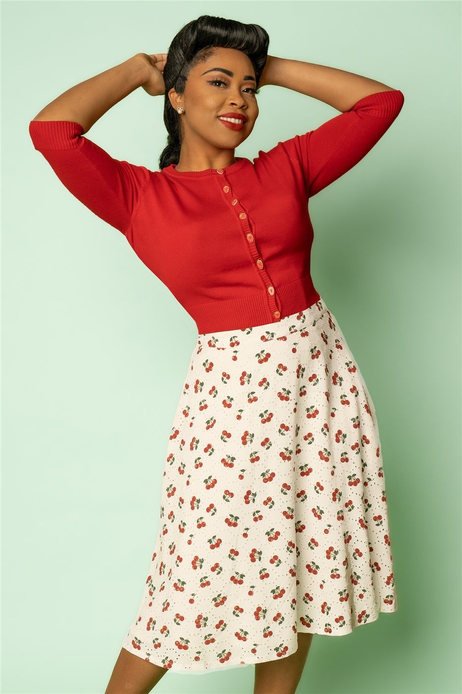 Mattie Cherry Broderie Swing Skirt