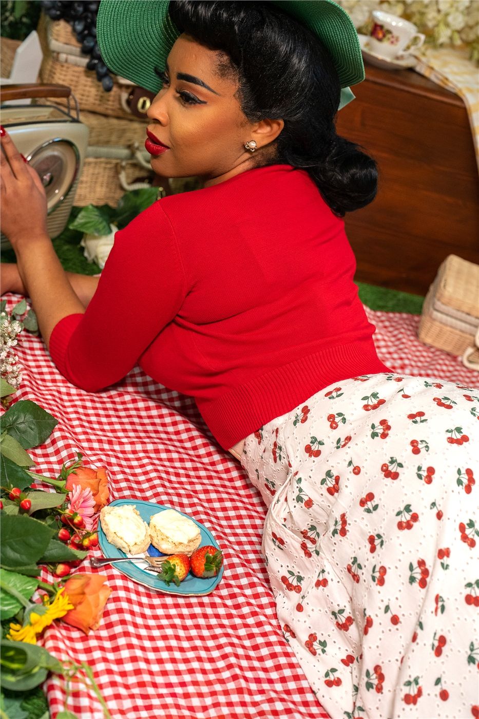 Mattie Cherry Broderie Swing Skirt