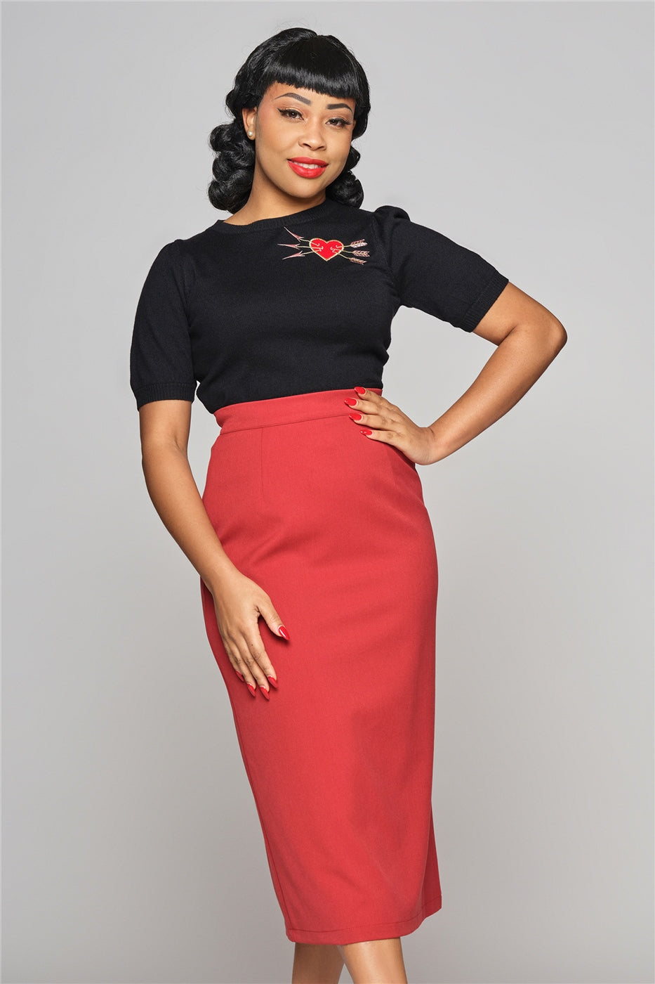 Posey Red Pencil Skirt Collectif Vintage