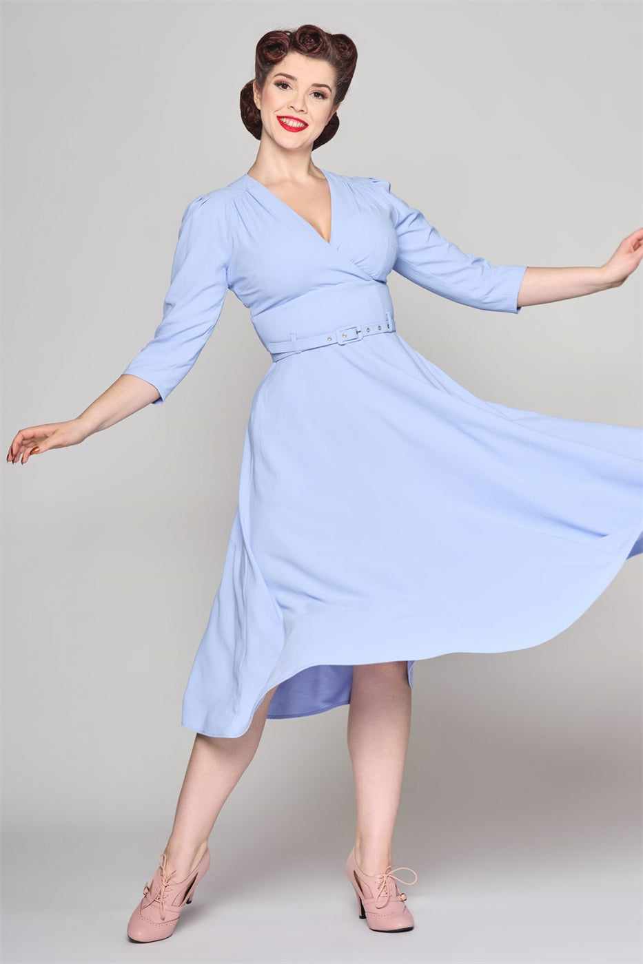 Collectif Women's Vintage Inspired Flared Dress, Blue, UK16 Collectif Women's Vintage Inspired Flared Dress, Blue, UK16