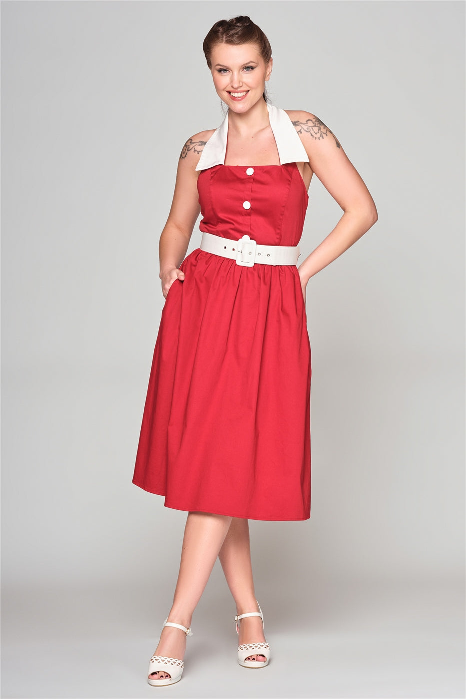 Collectif Women's Red Waverly Plain Swing Dress, UK8 Collectif Women's Red Waverly Plain Swing Dress, UK8
