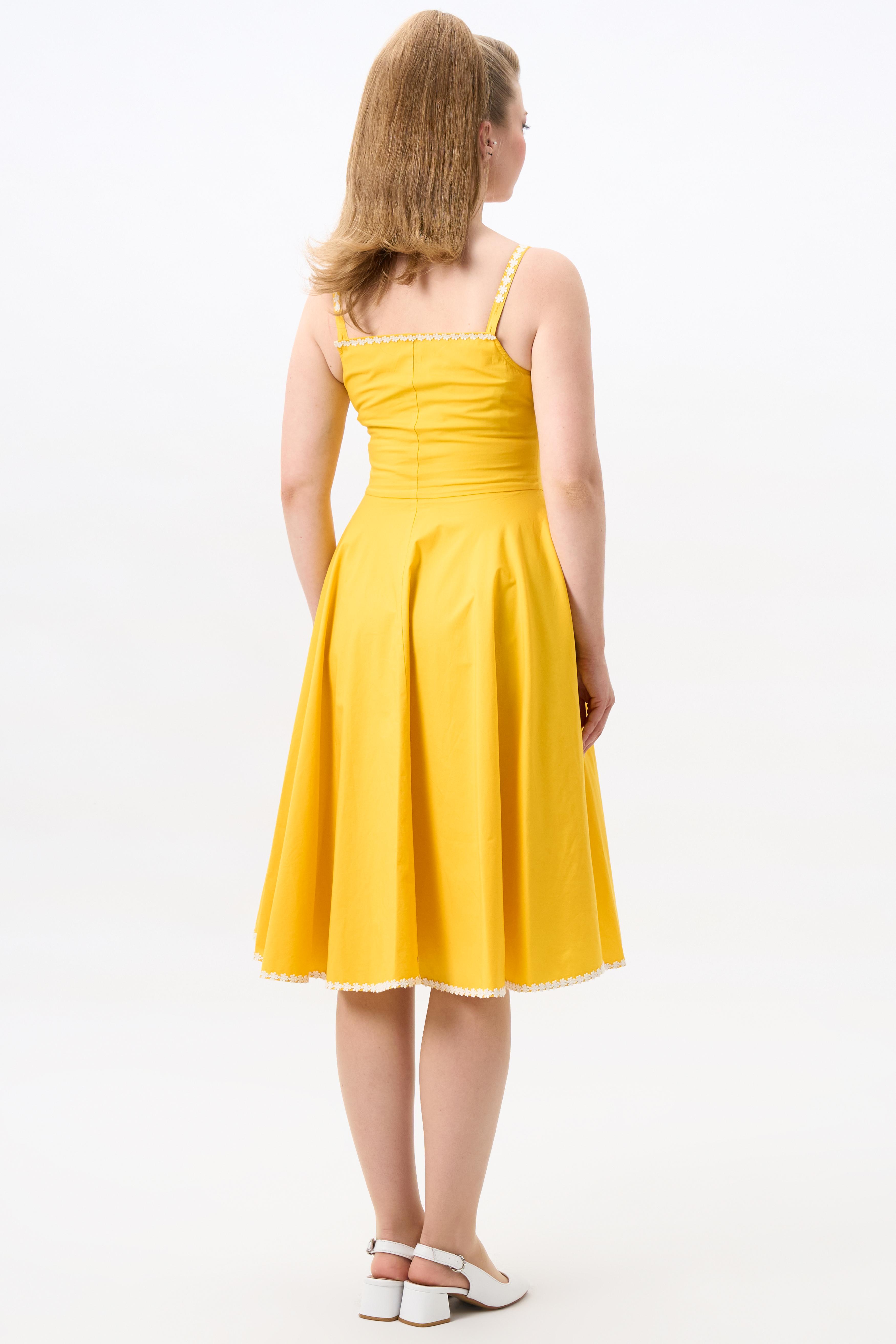 Morgana White Trim Yellow Swing Dress