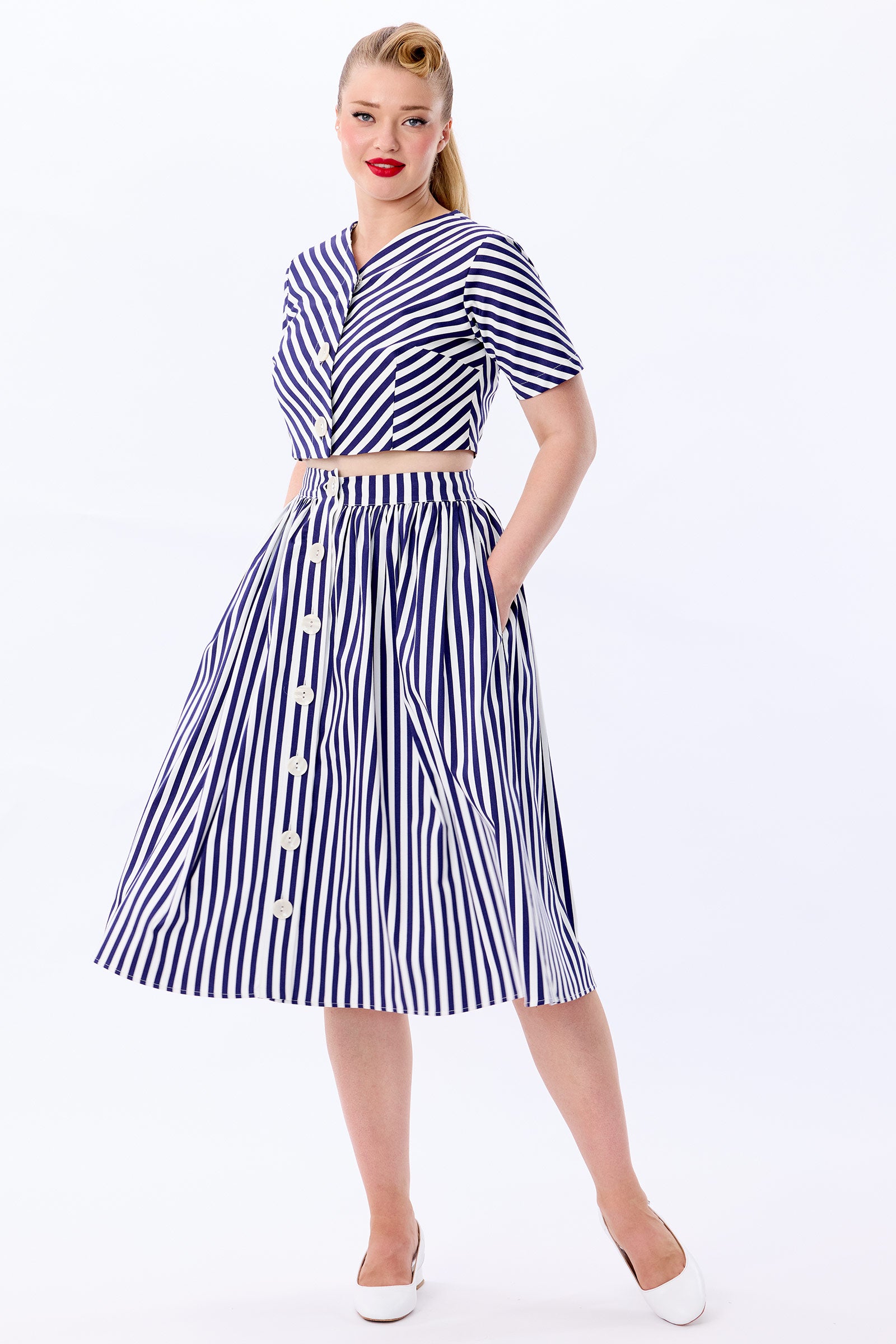 Marianna Navy Stripe Swing Skirt