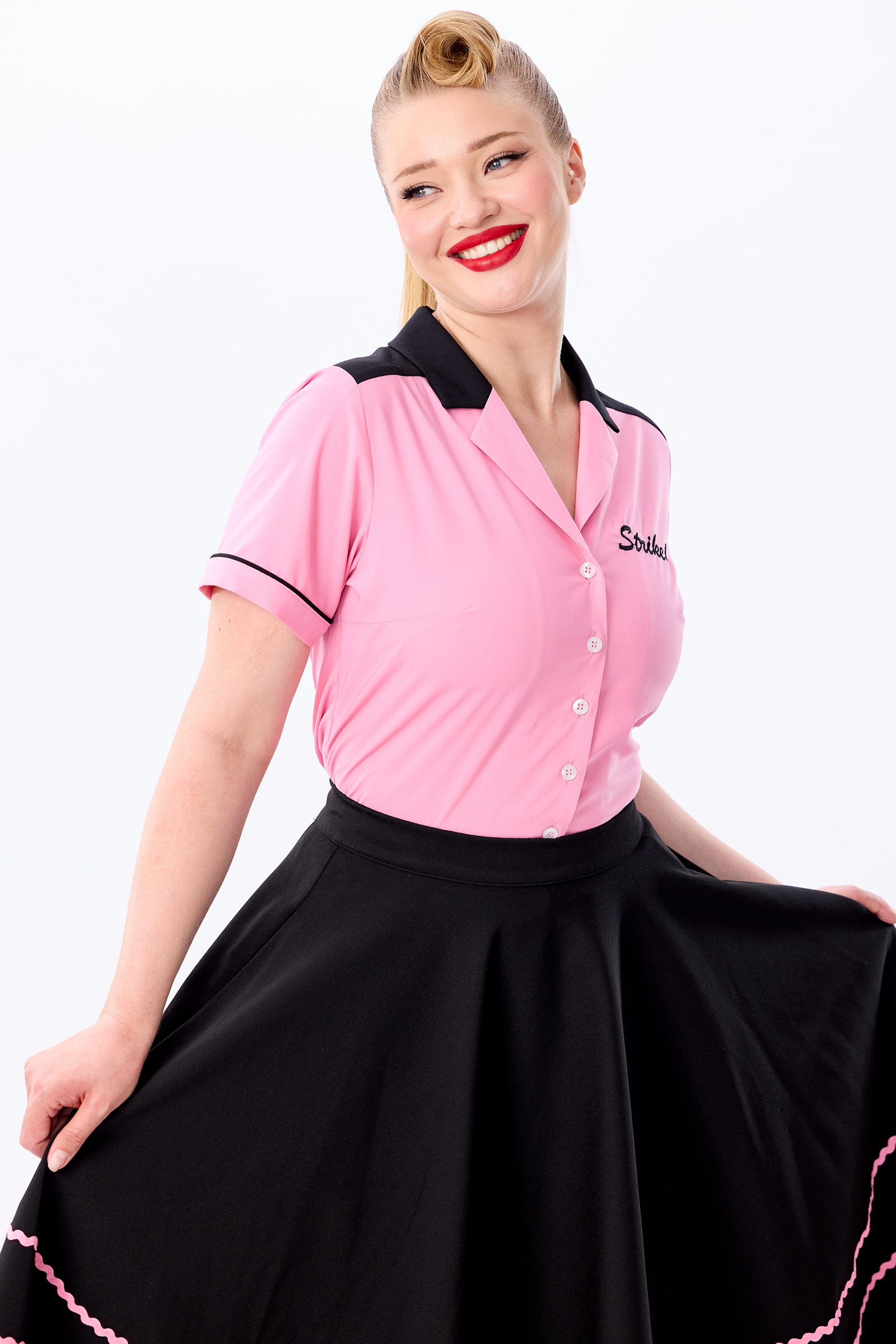Rita Strike! Pink Black Bowling Shirt
