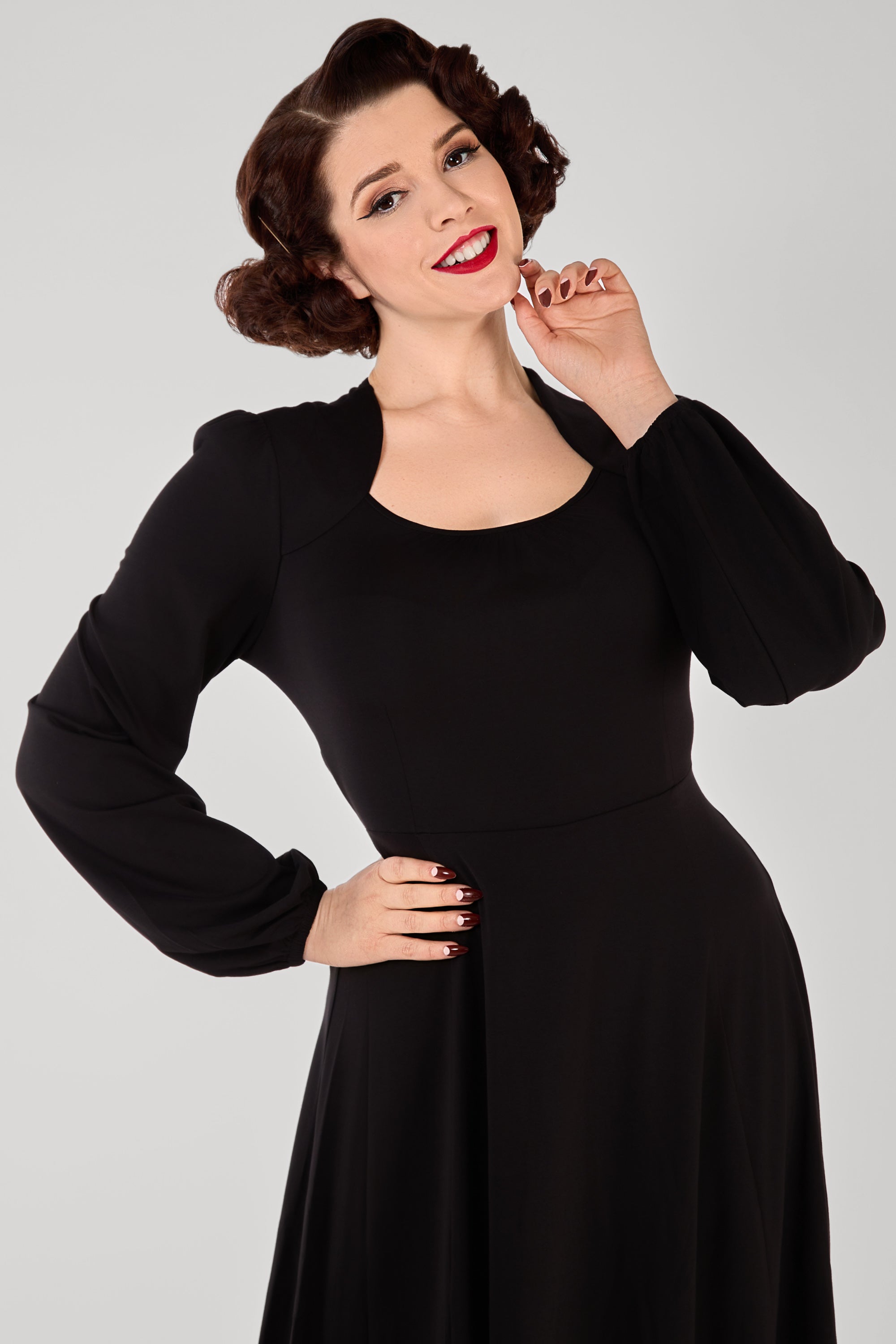 Leslie Black Balloon Sleeve Jersey Dress
