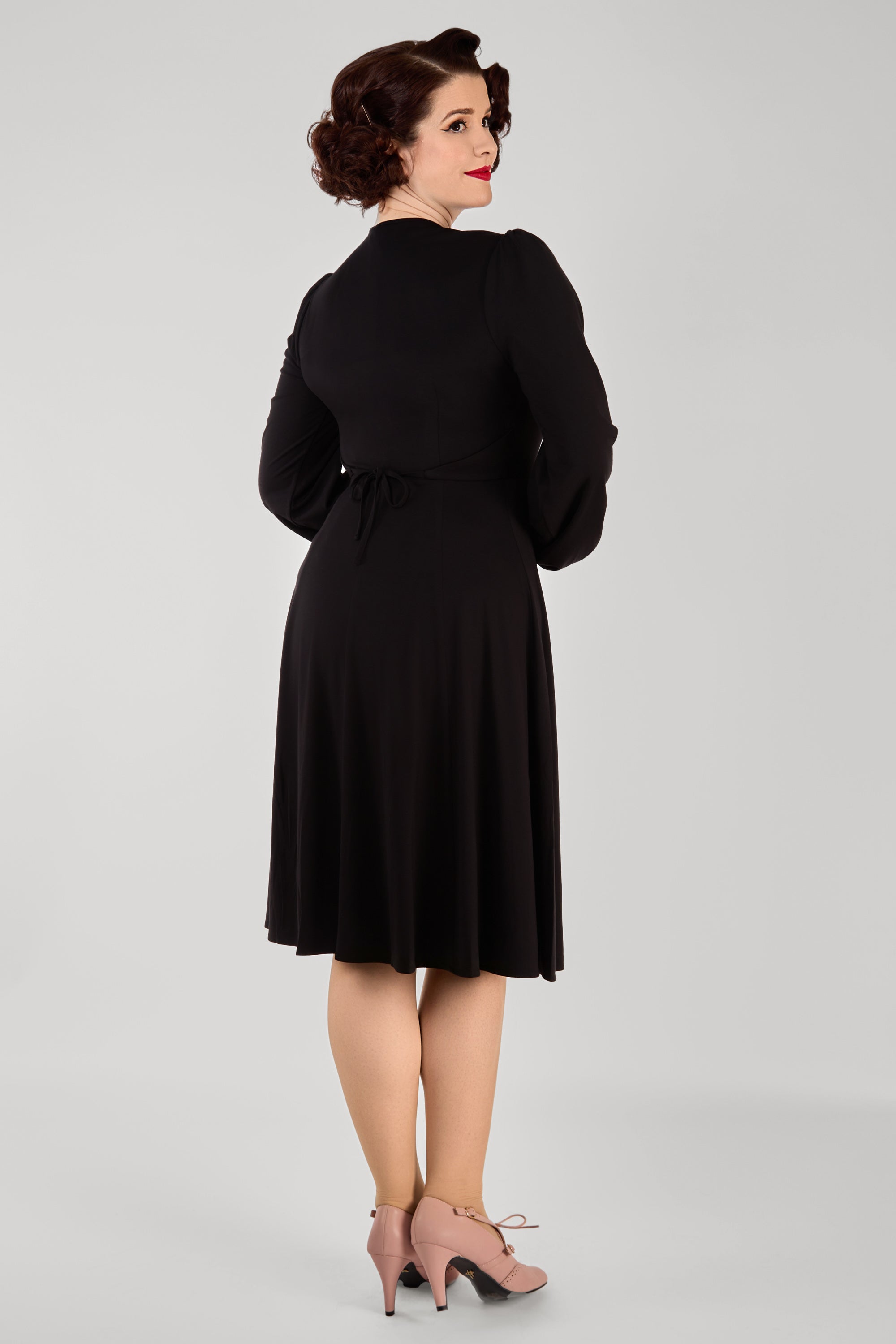 Leslie Black Balloon Sleeve Jersey Dress