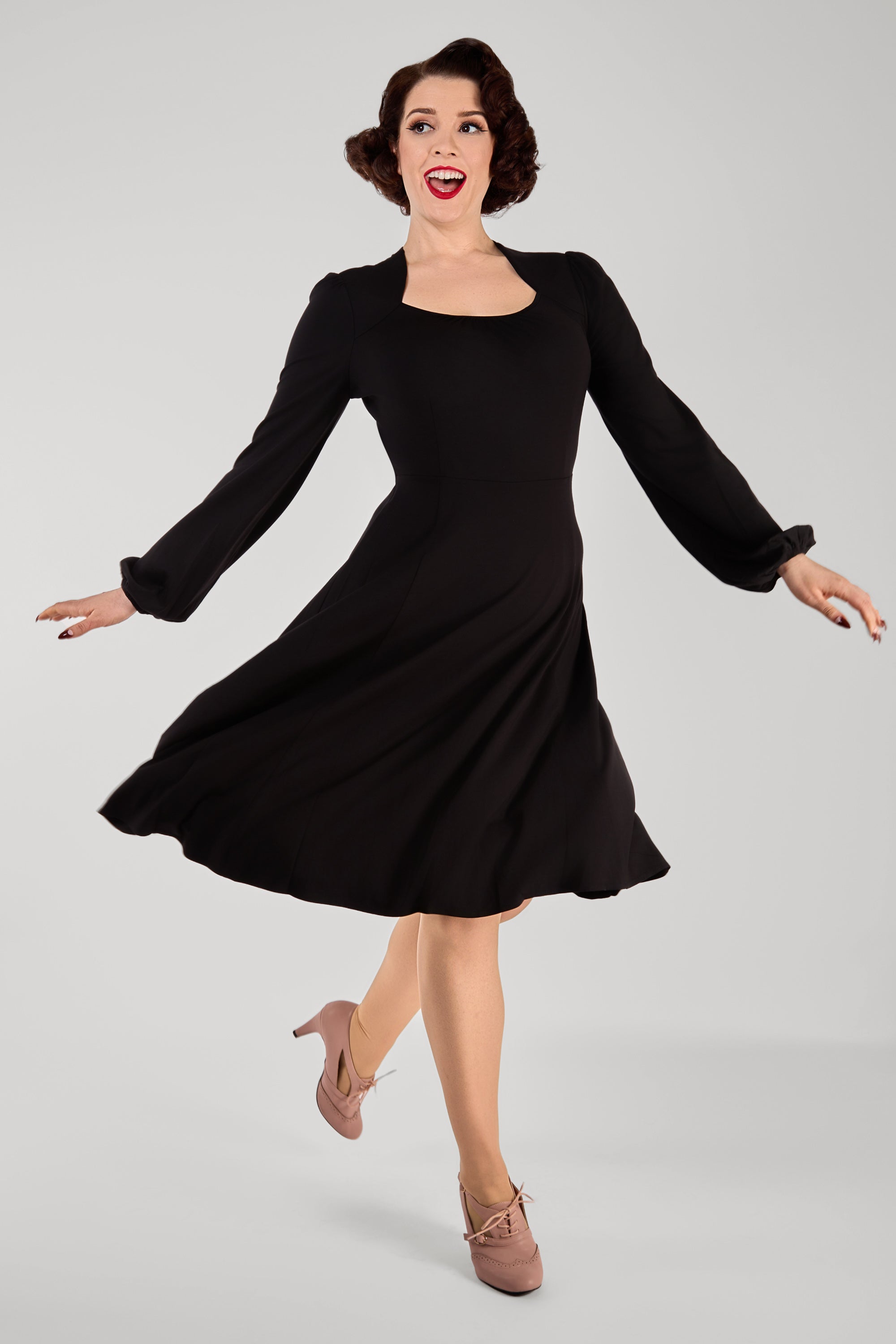 Leslie Black Balloon Sleeve Jersey Dress