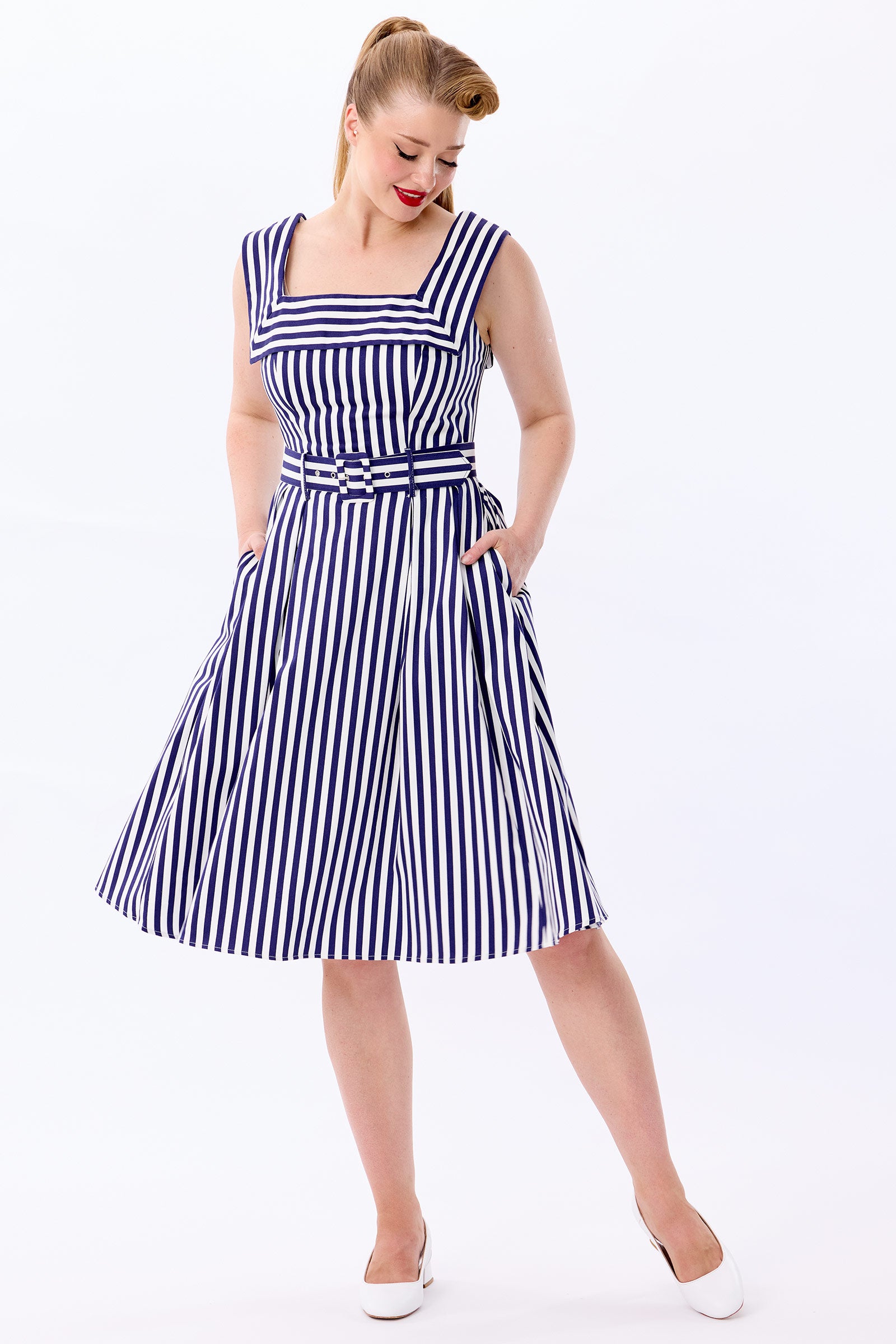 Gemmi Navy Stripe Swing Dress