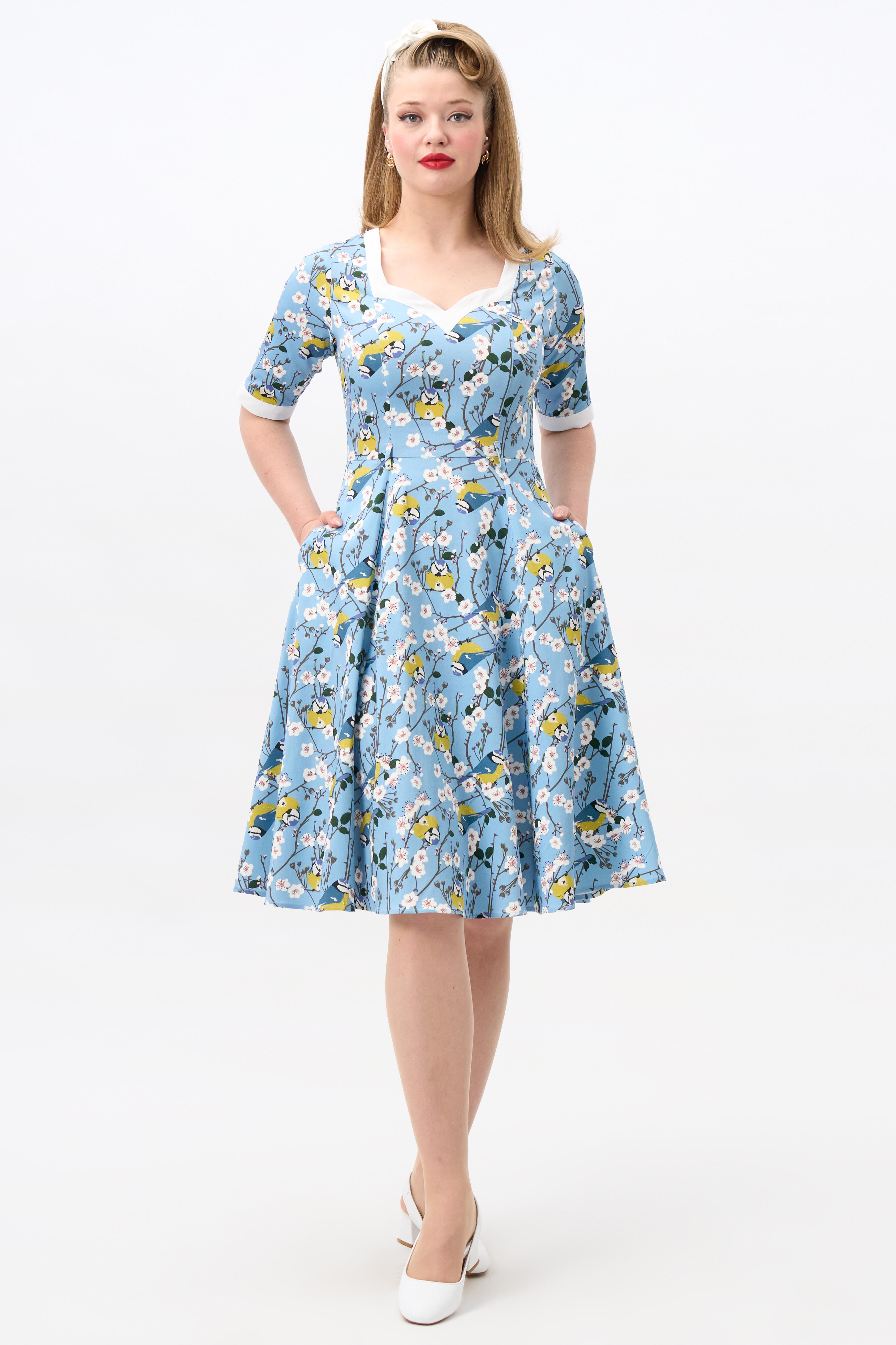 Sandy Blossom Birds Swing Dress