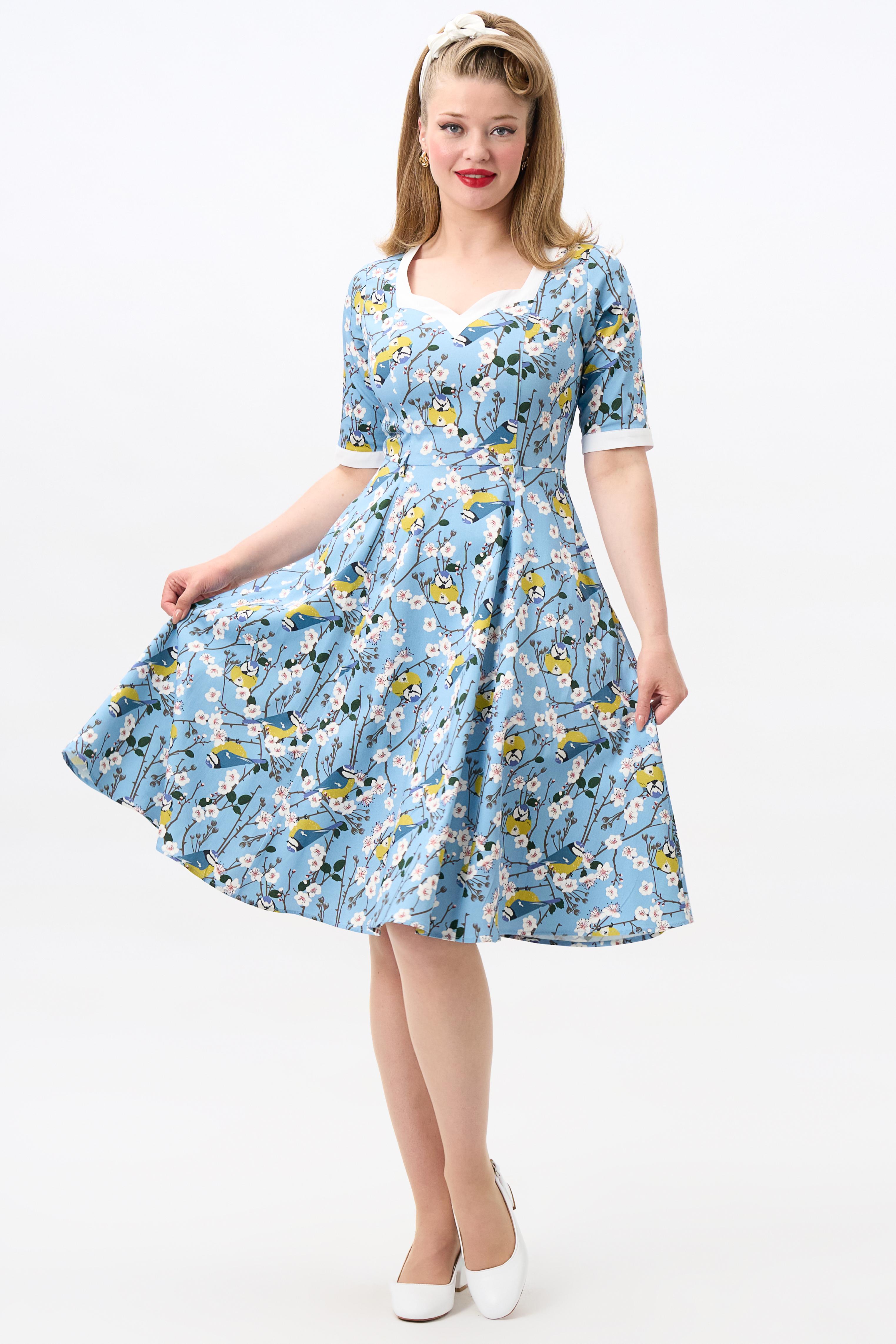 Sandy Blossom Birds Swing Dress
