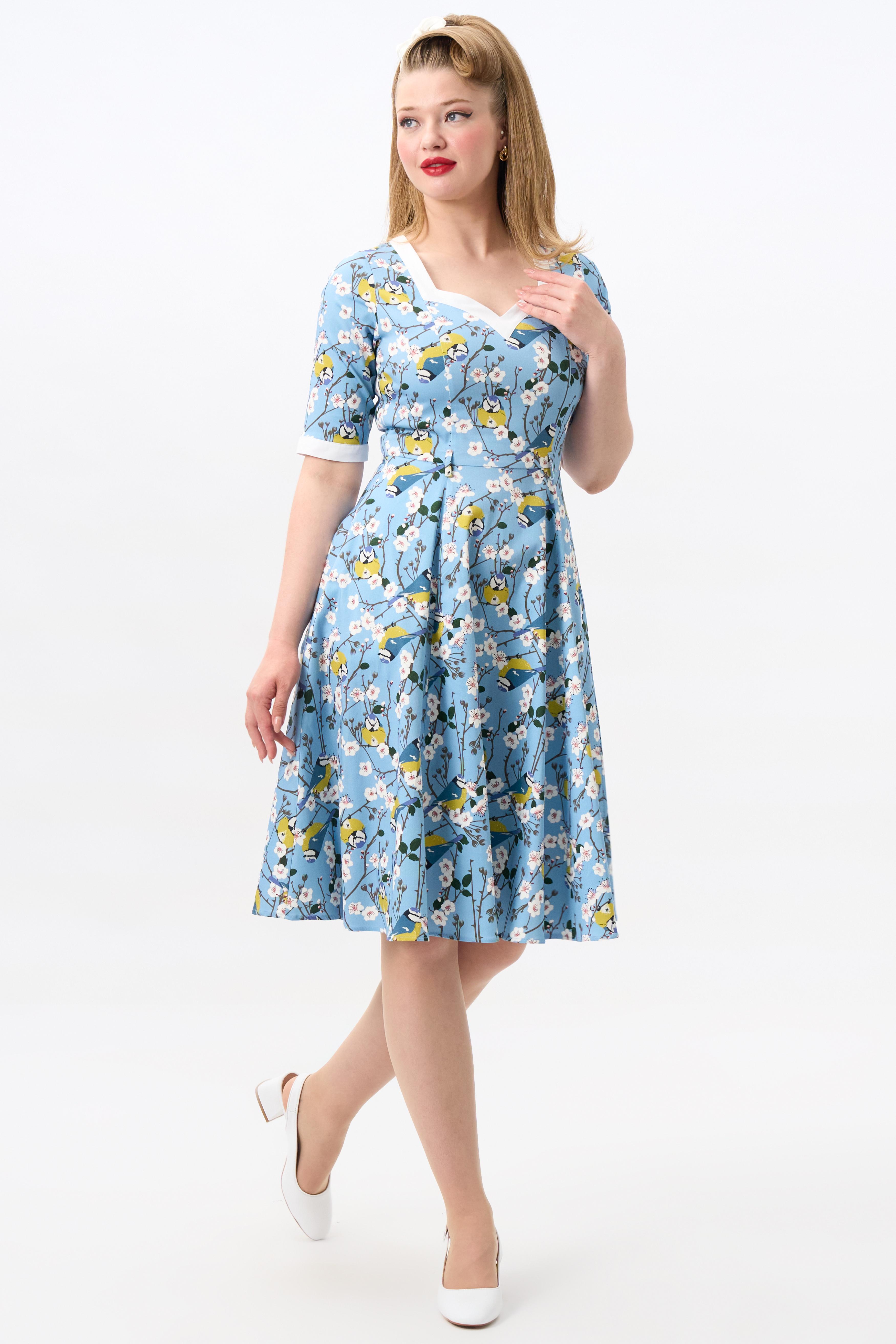 Sandy Blossom Birds Swing Dress