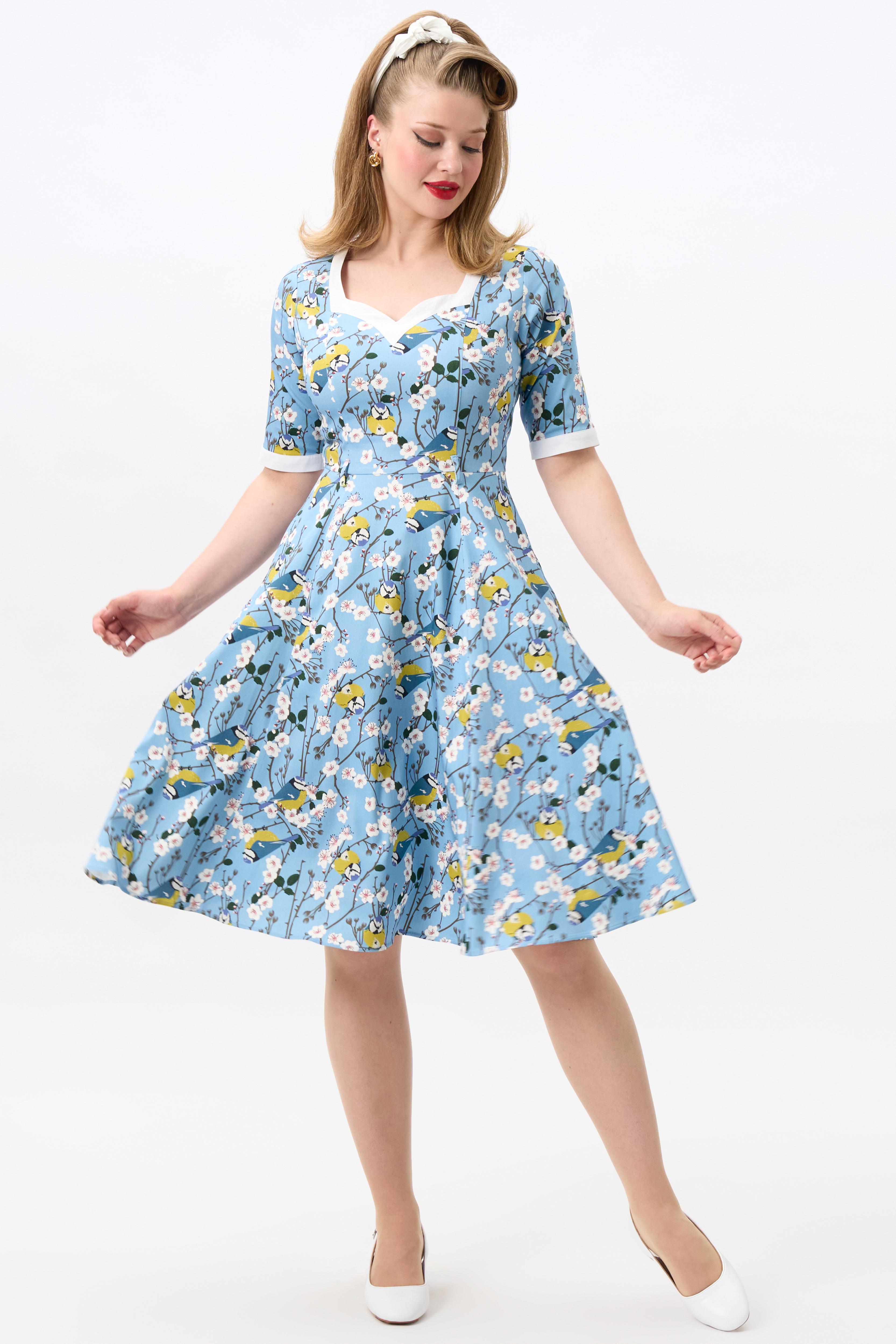 Sandy Blossom Birds Swing Dress