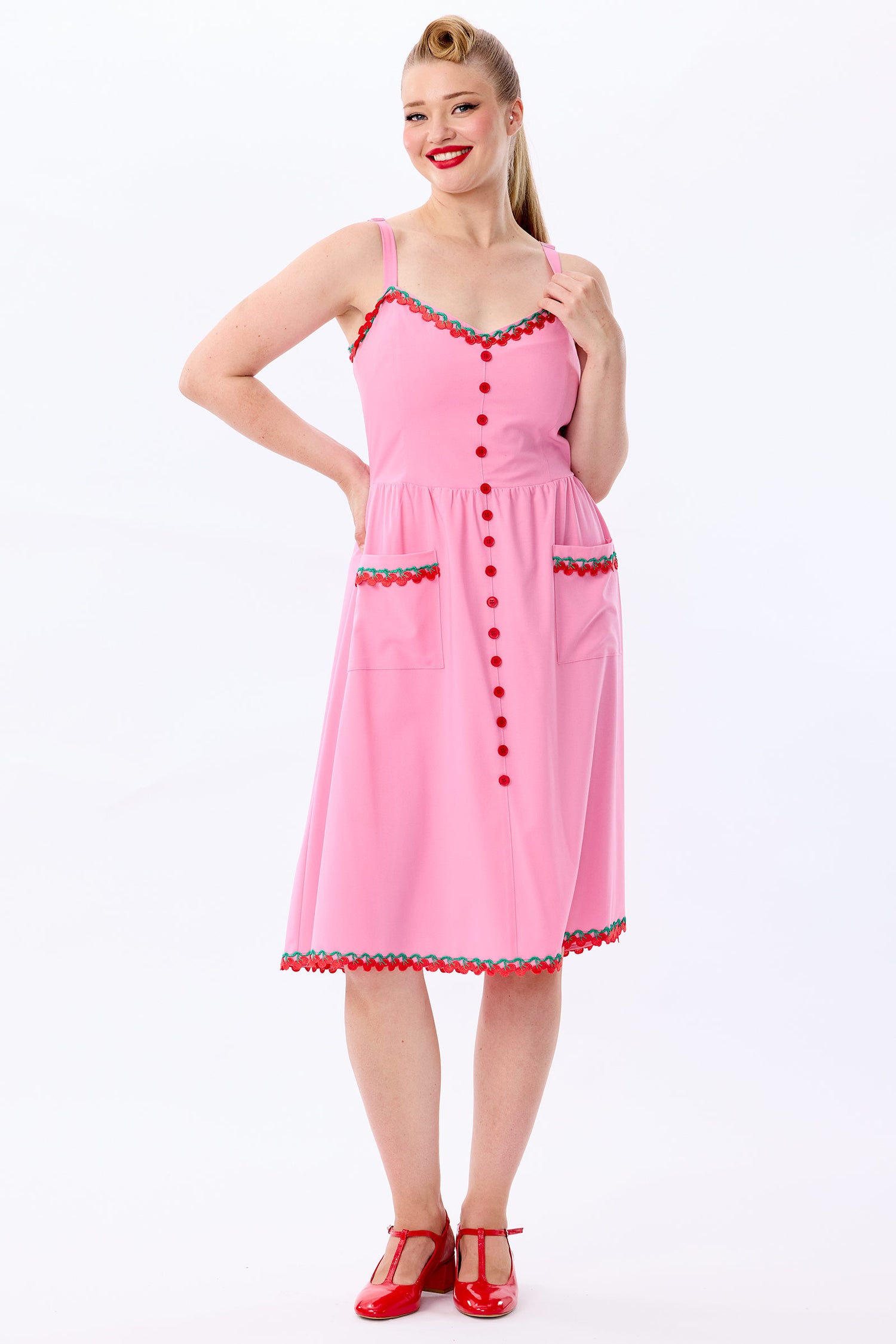 Kimberly Cherry Trim Swing Dress