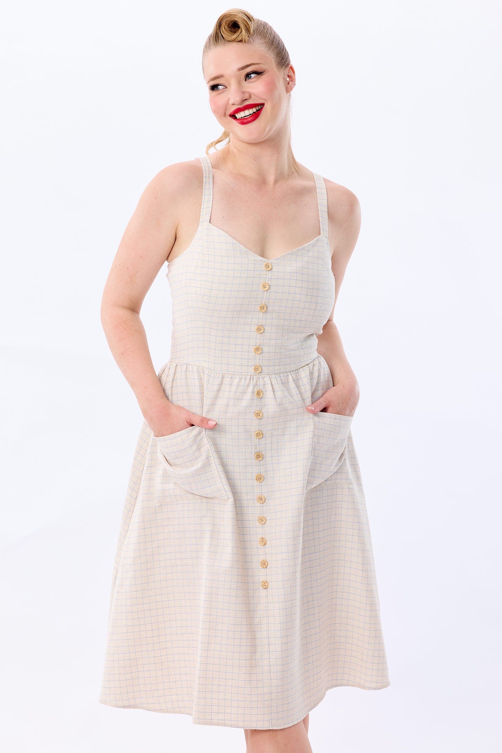 Kimberly Grid Check Swing Dress Ocean