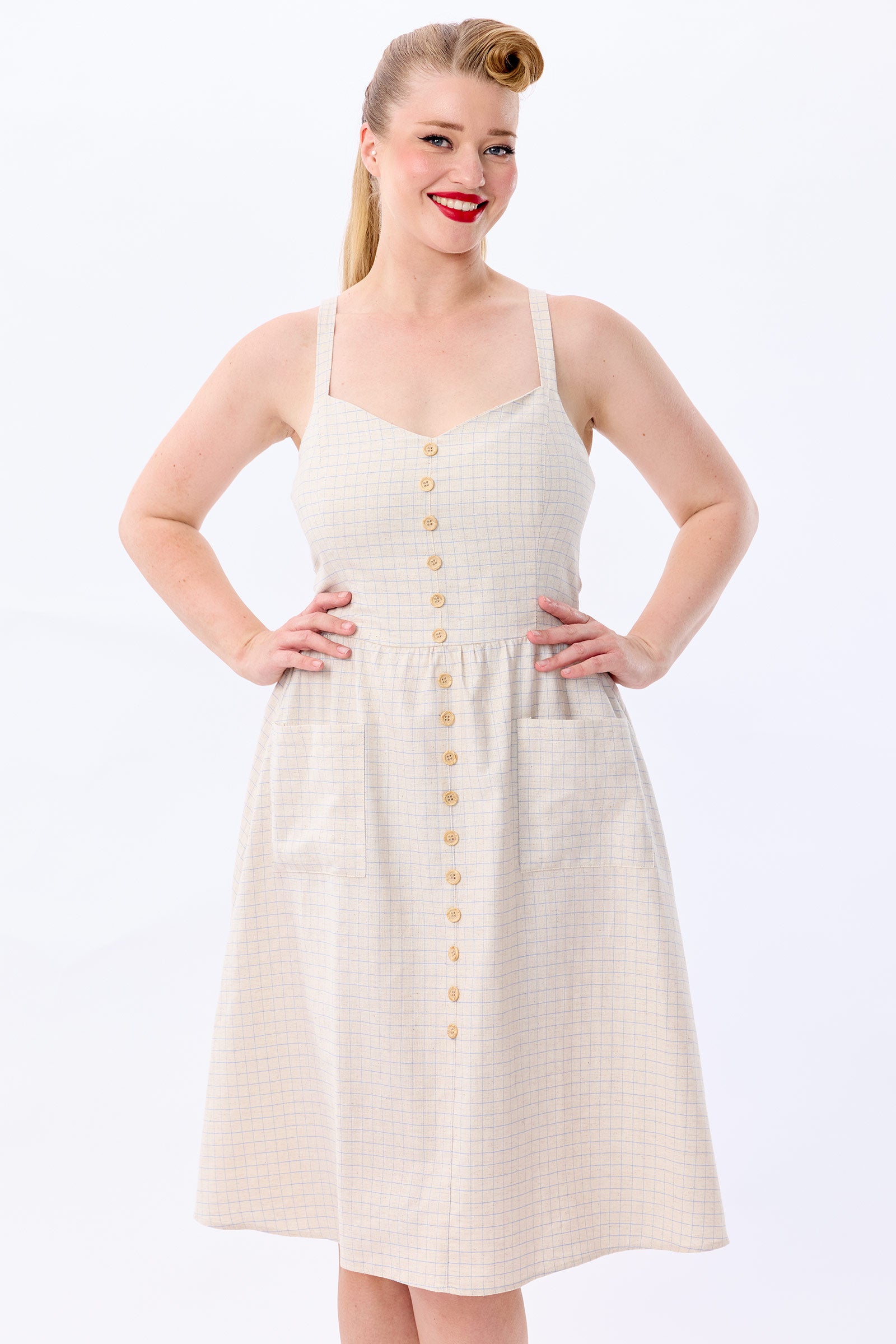 Kimberly Grid Check Swing Dress Ocean