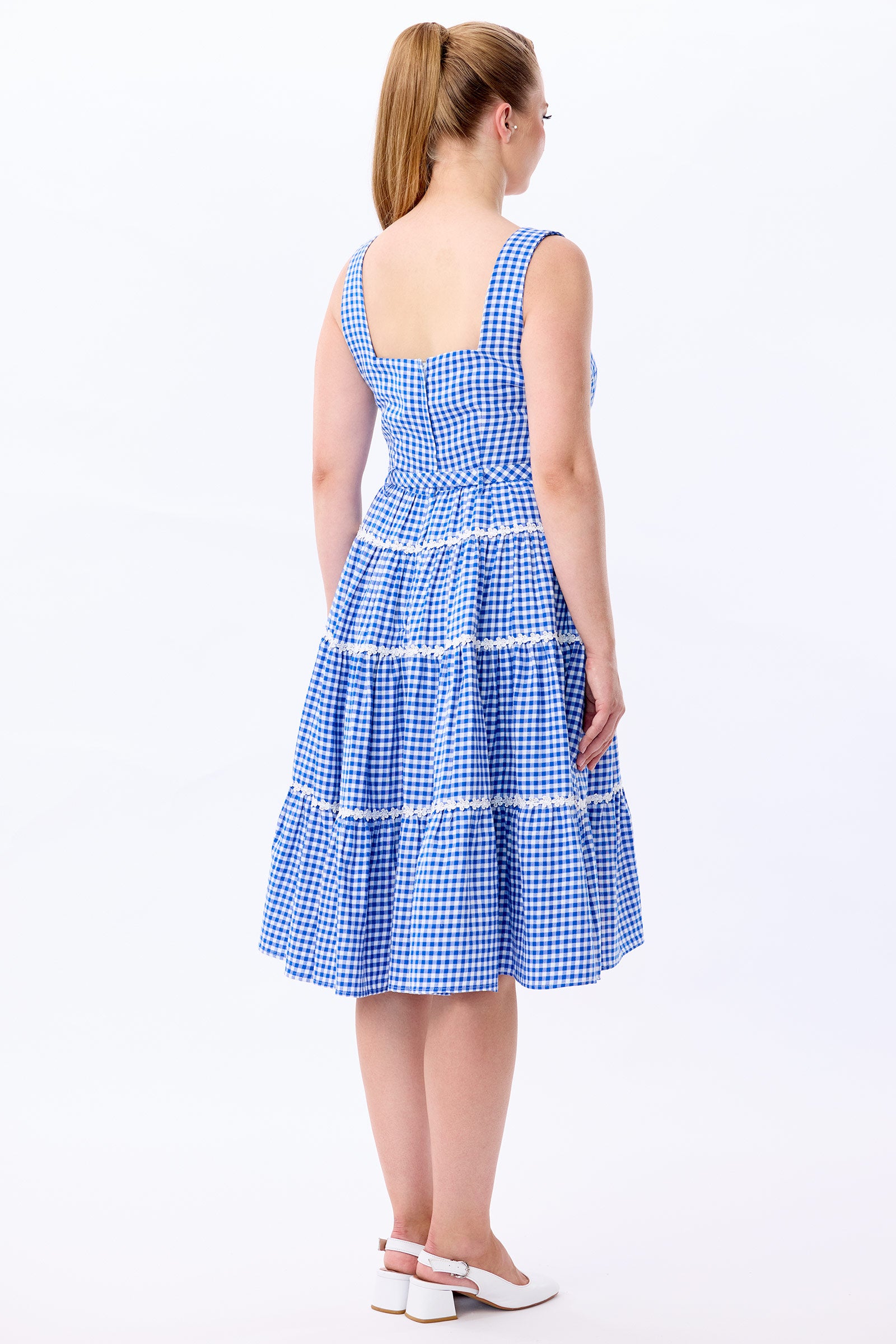 Erina Blue Gingham Tiered Dress
