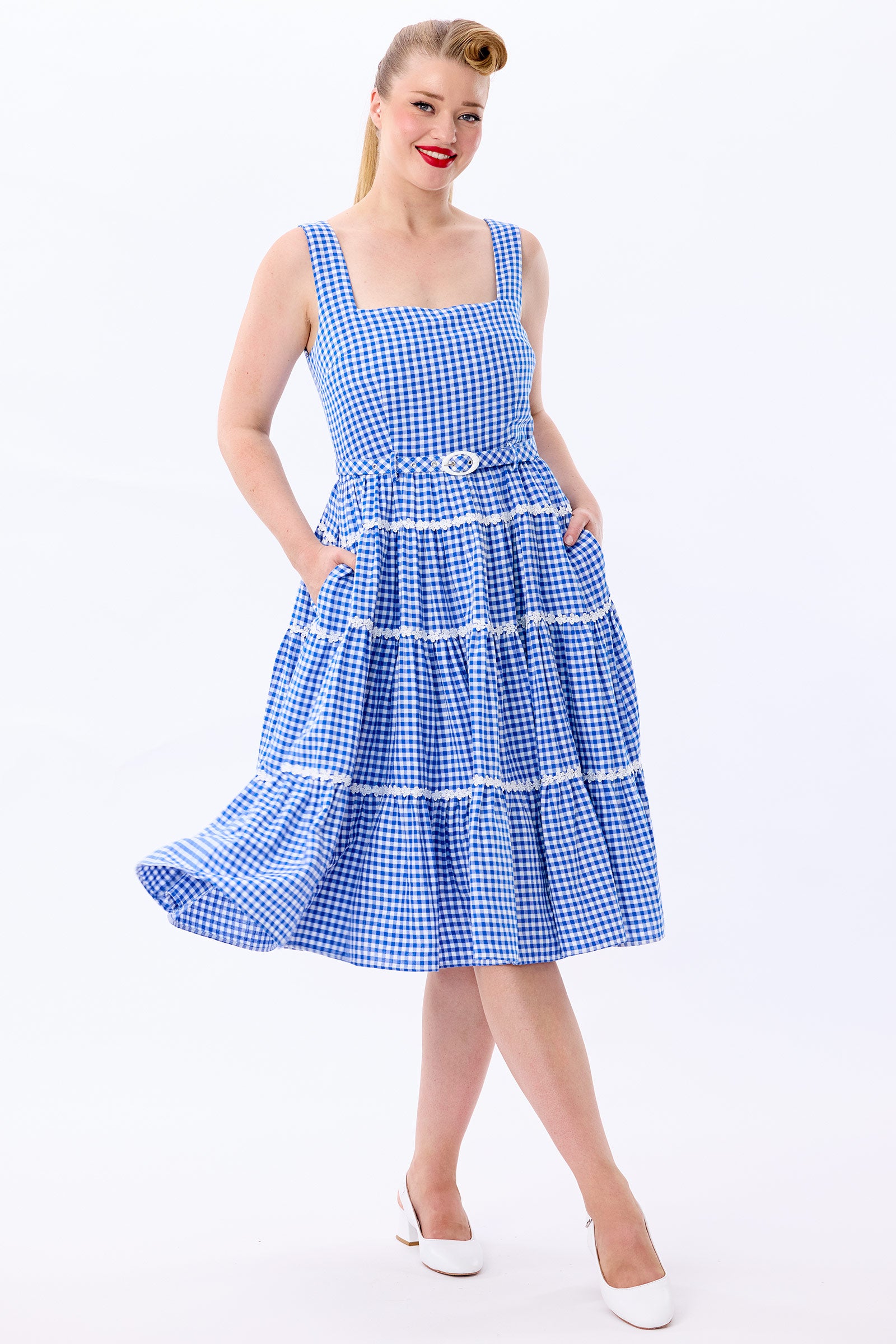 Erina Blue Gingham Tiered Dress