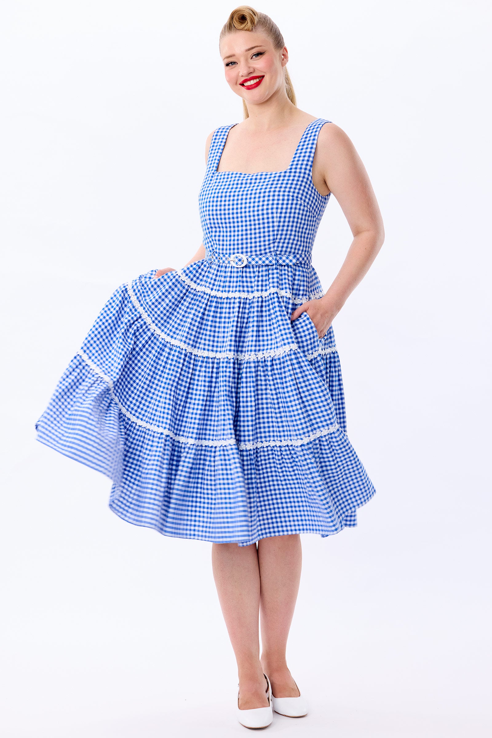 Erina Blue Gingham Tiered Dress