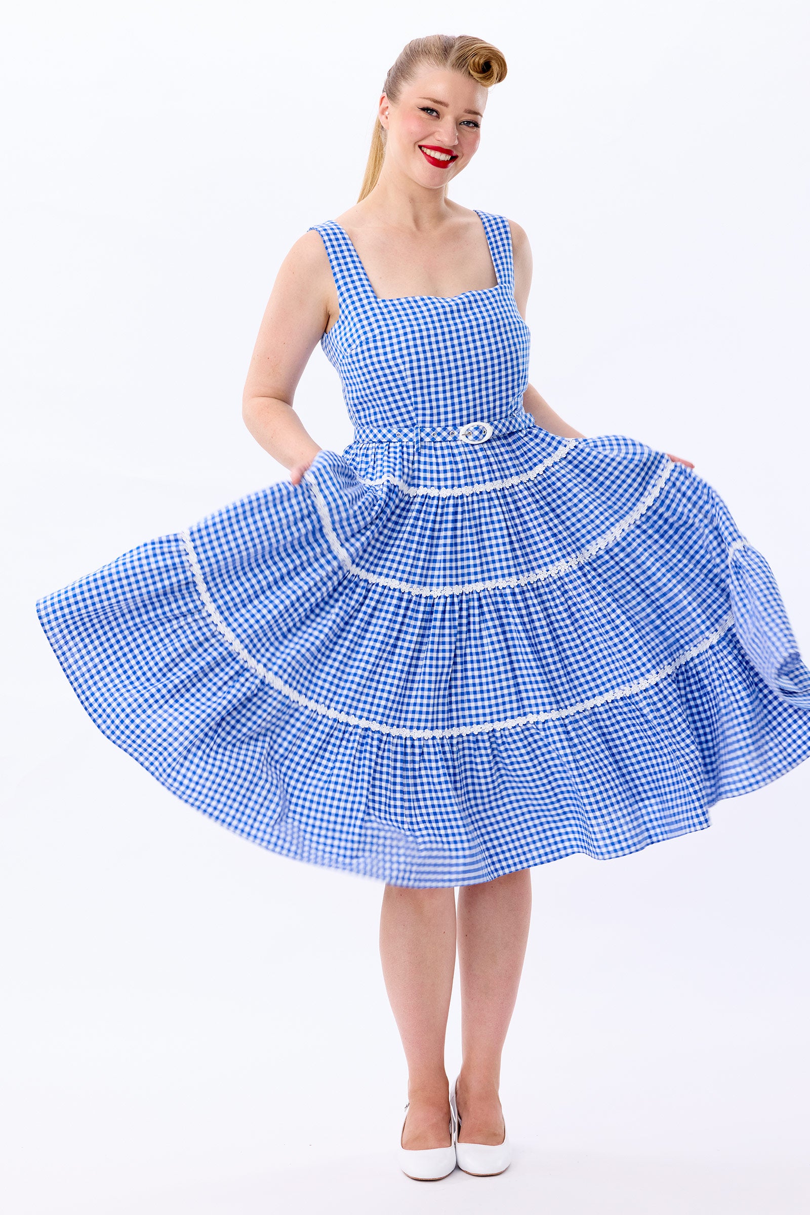 Erina Blue Gingham Tiered Dress