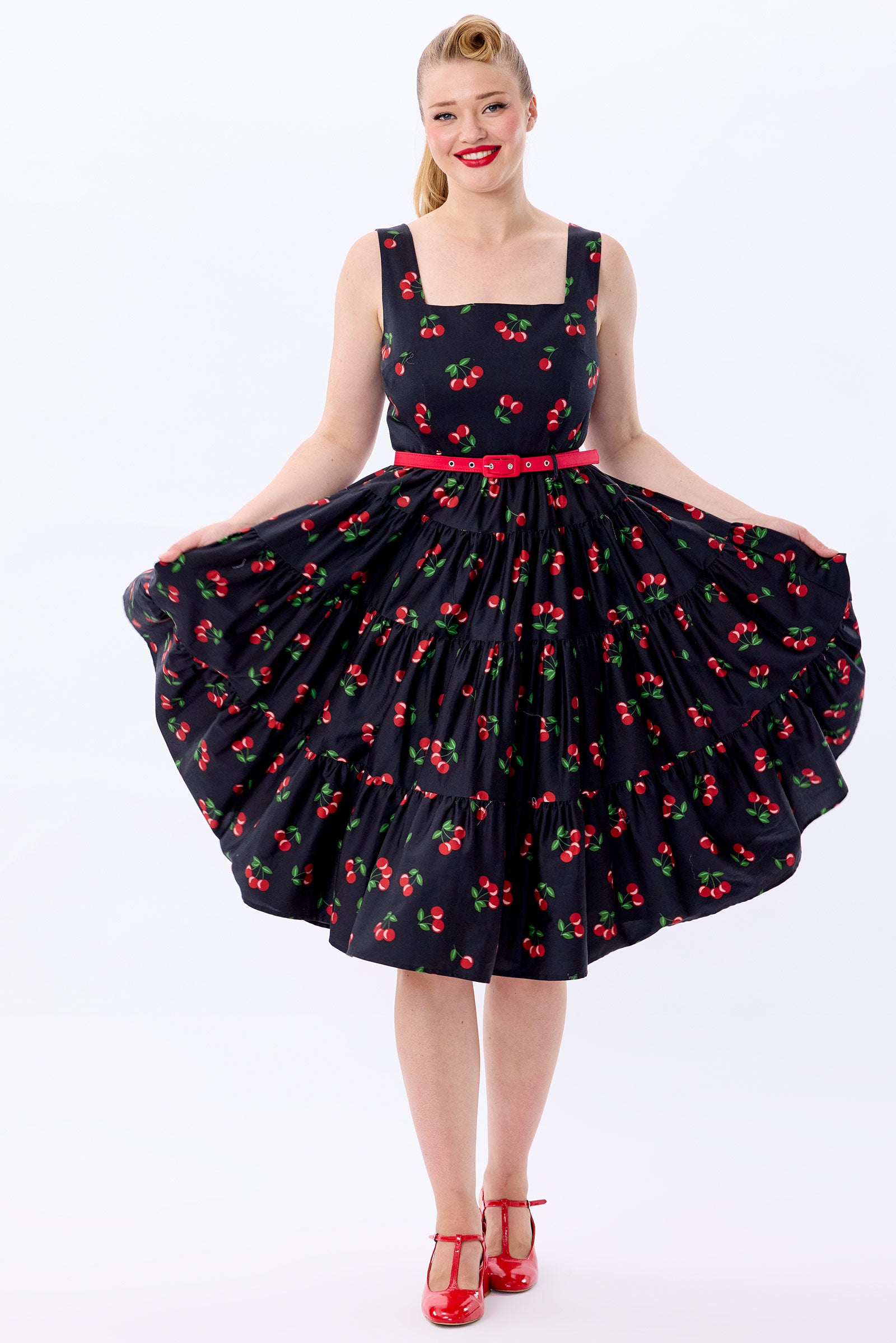 Erina 50s Cherries Tiered Dress