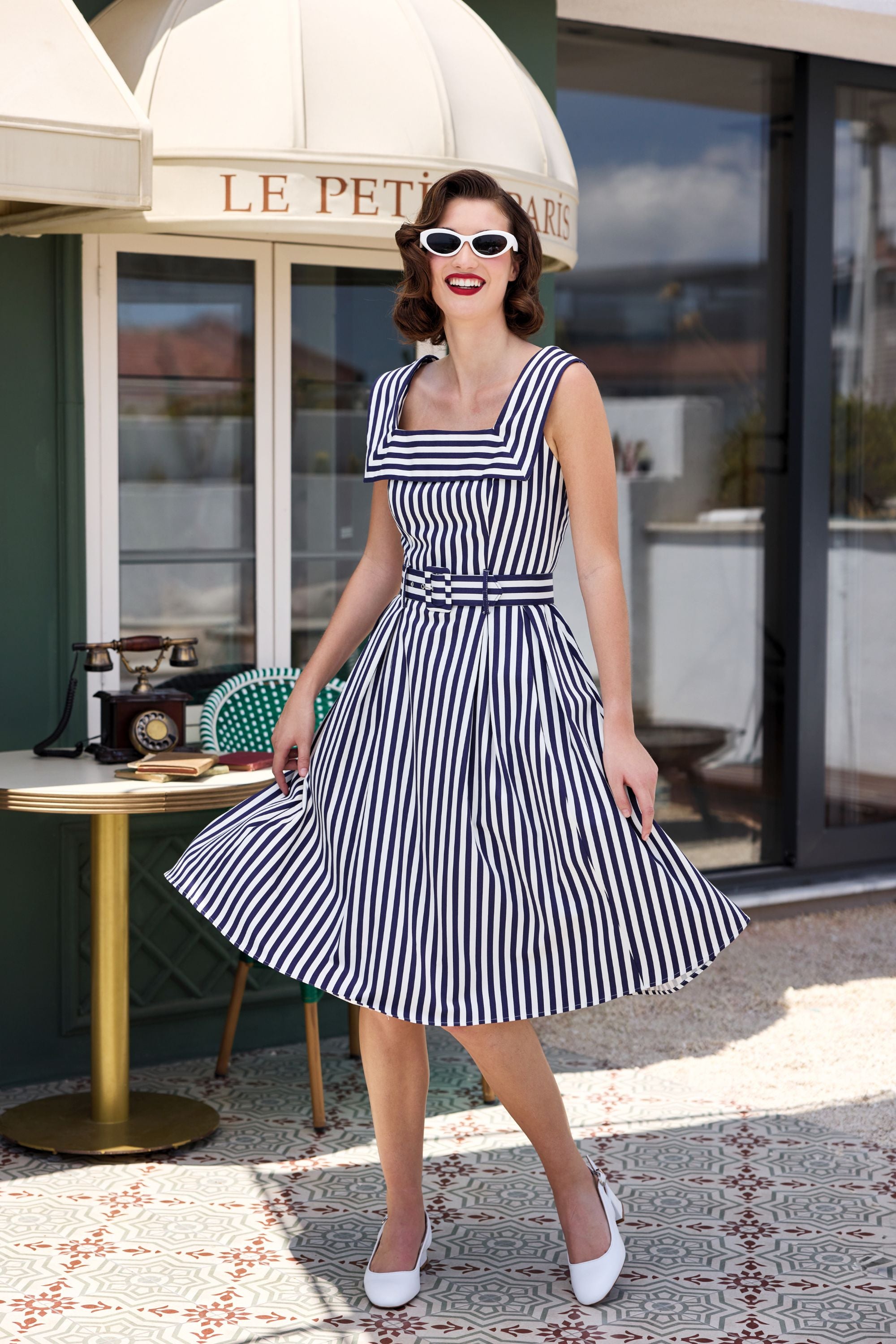Gemmi Navy Stripe Swing Dress