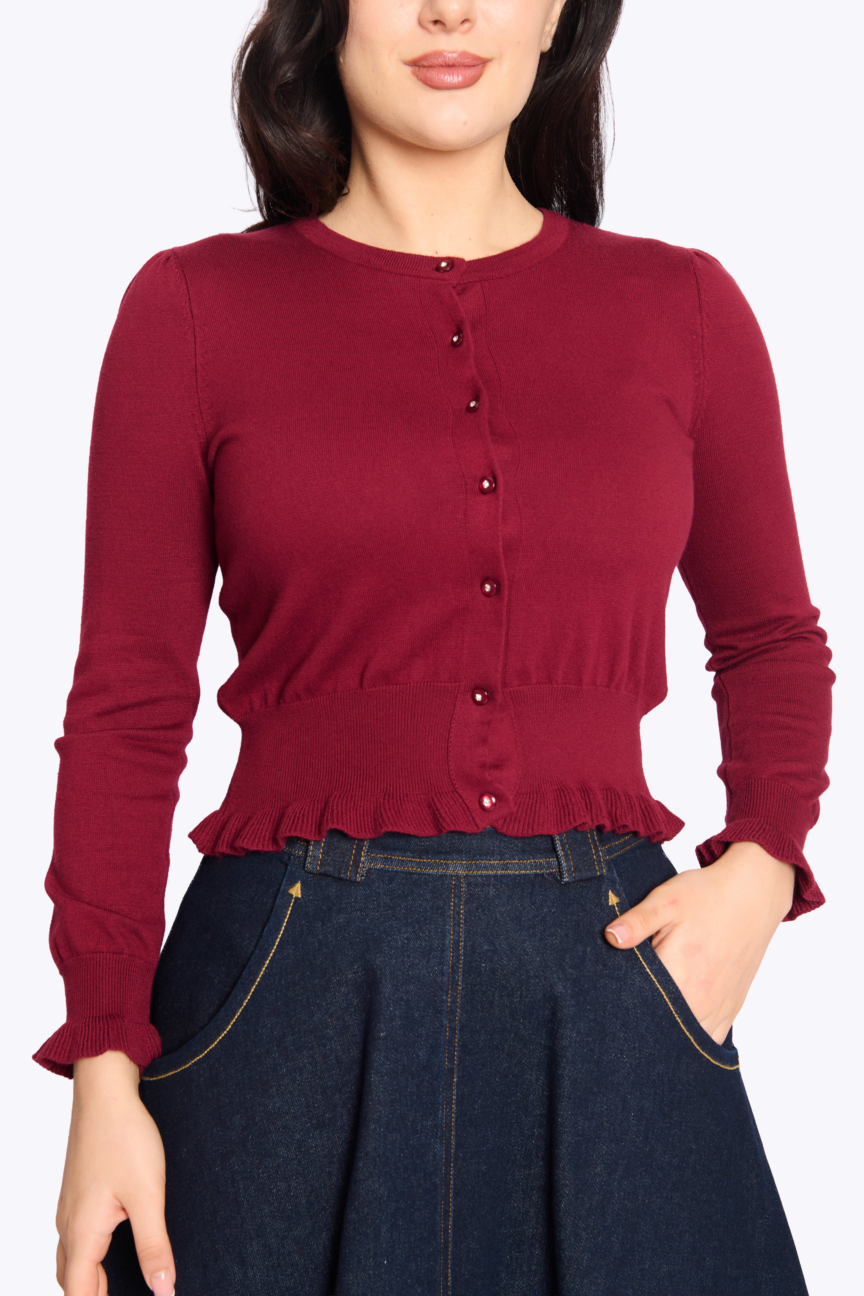 Sofia Frill Hem Cardigan Burgundy