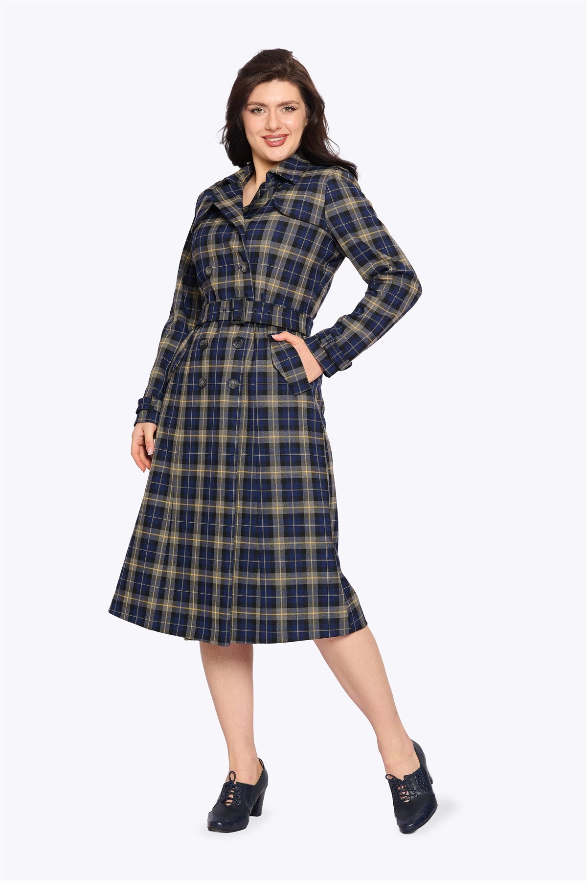 Kathie 40s Checks Trench Coat