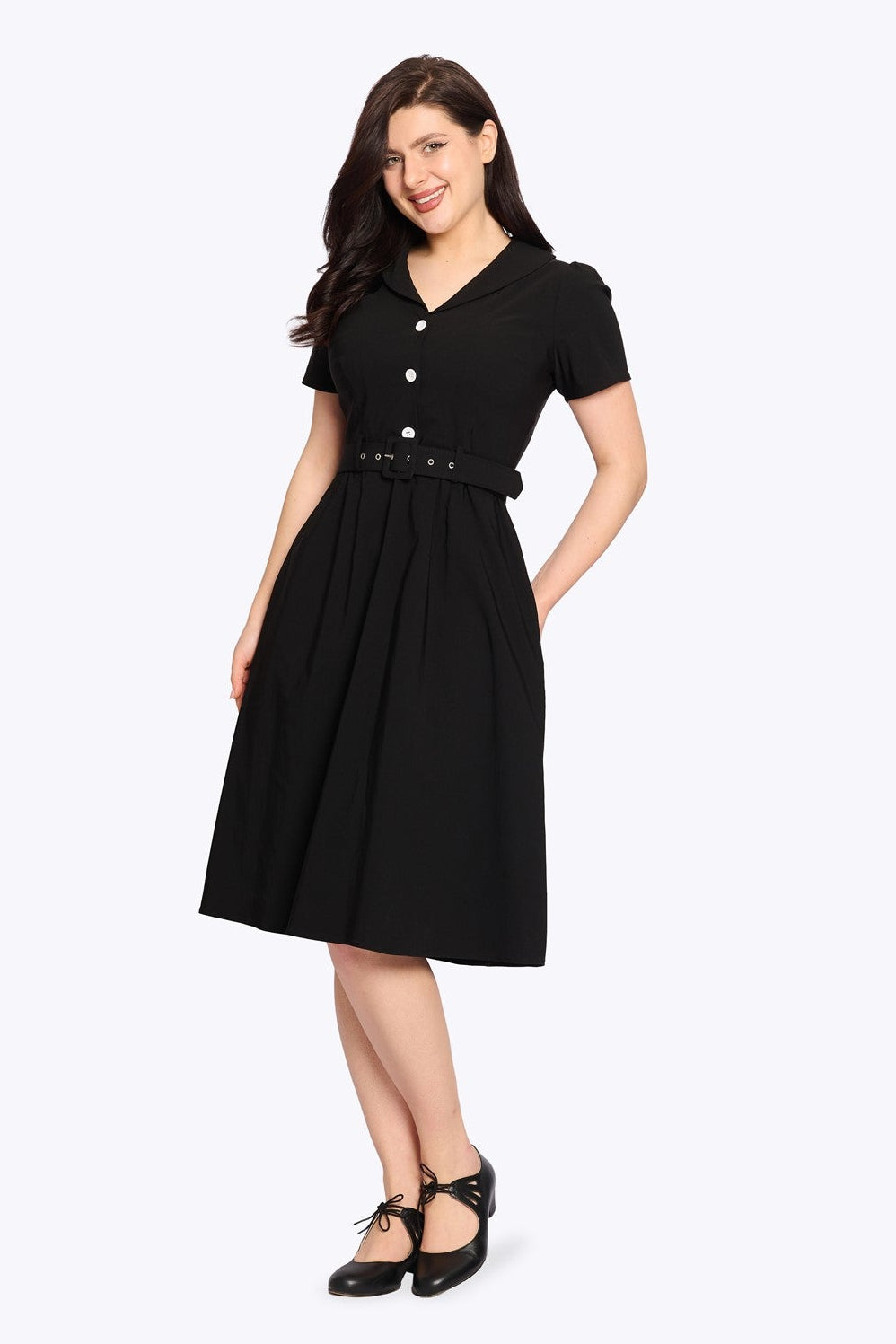 Collectif 1940s Black Tea Dress, UK16, Female