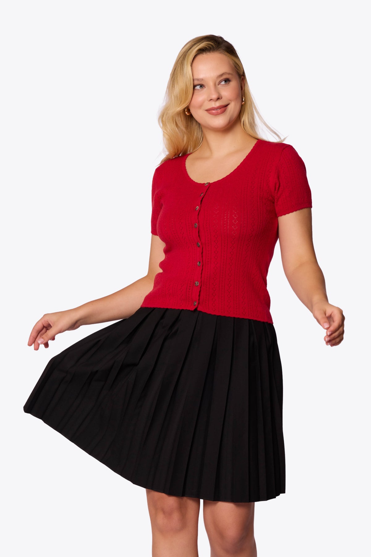 Bernice Pointelle Short Sleeve Red Cardigan