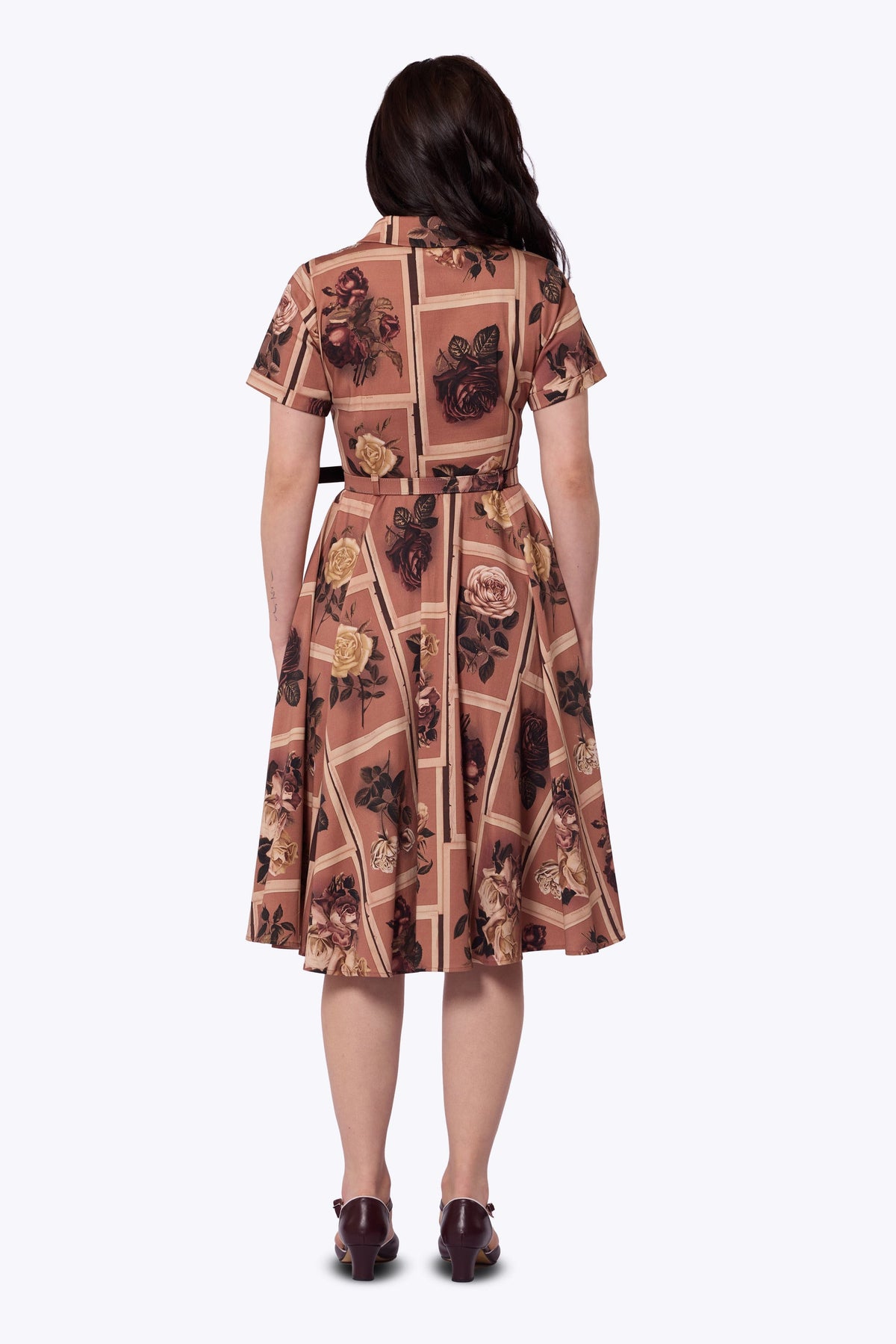 Caterina Framed Roses Mink Swing Dress
