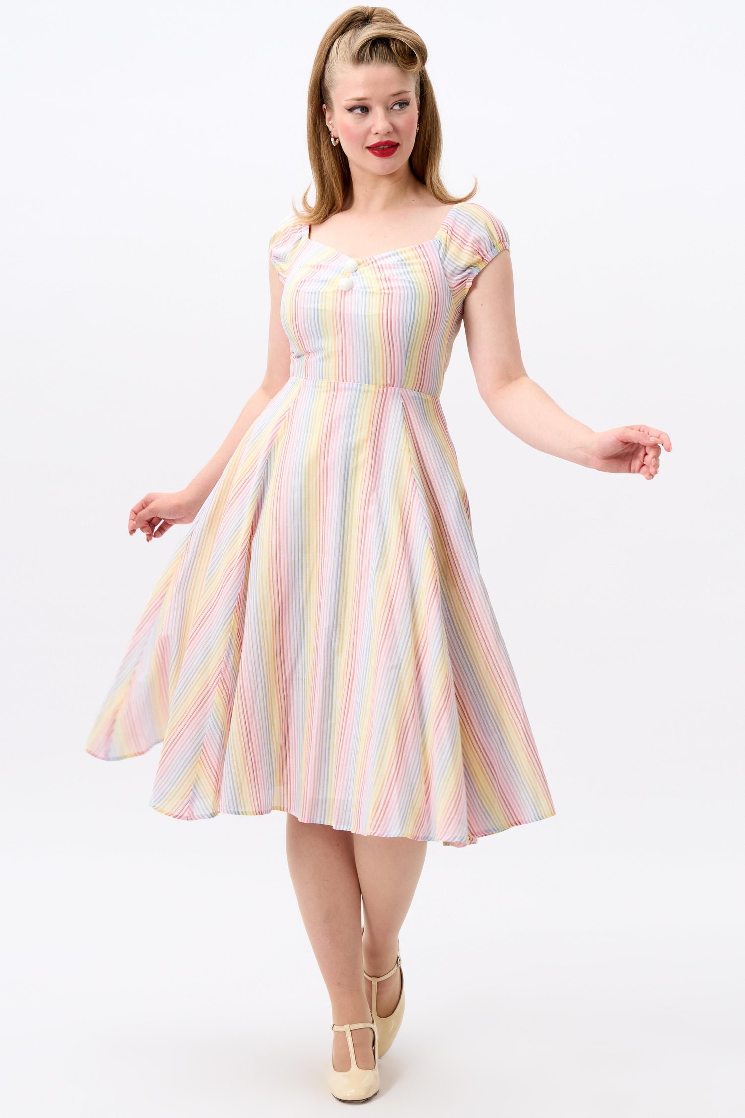 COLLECTIF Dolores Sherbet Stripe Swing Dress, Multi Coloured, UK12 for Women COLLECTIF Dolores Sherbet Stripe Swing Dress, Multi Coloured, UK12 for Women