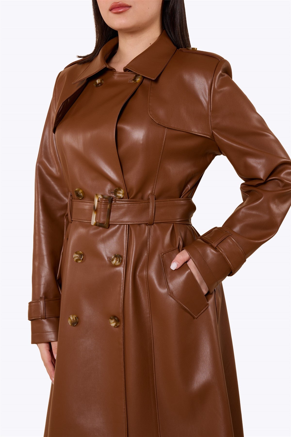 Kathie 40s Leather Trench Coat Brown