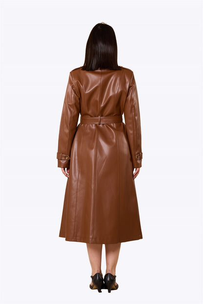 Kathie 40s Leather Trench Coat Brown