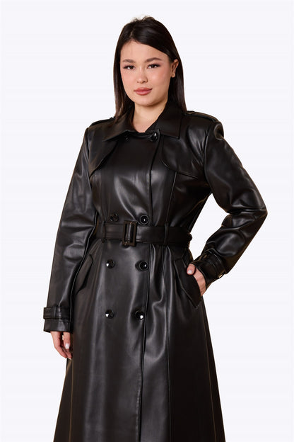 Kathie 40s Leather Trench Coat Black