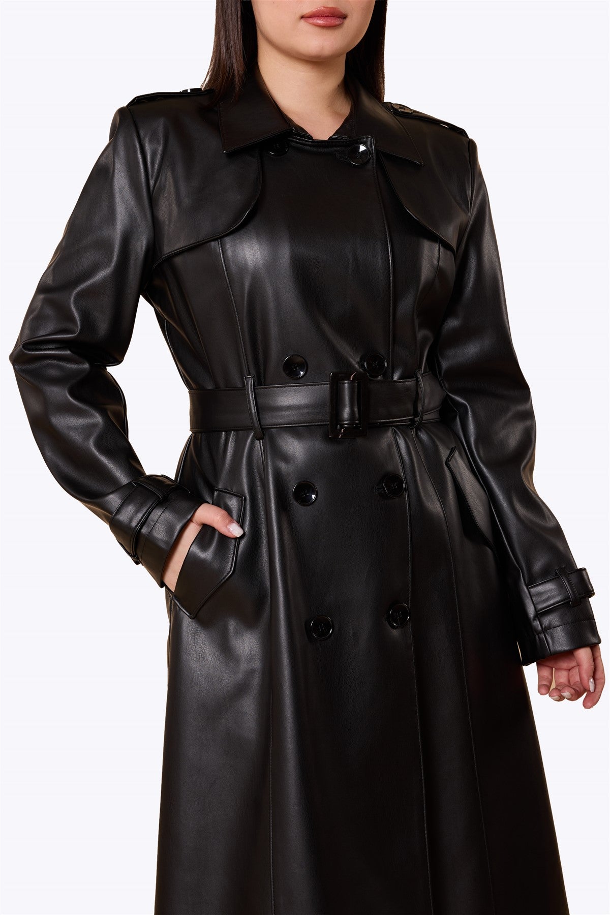Kathie 40s Leather Trench Coat Black