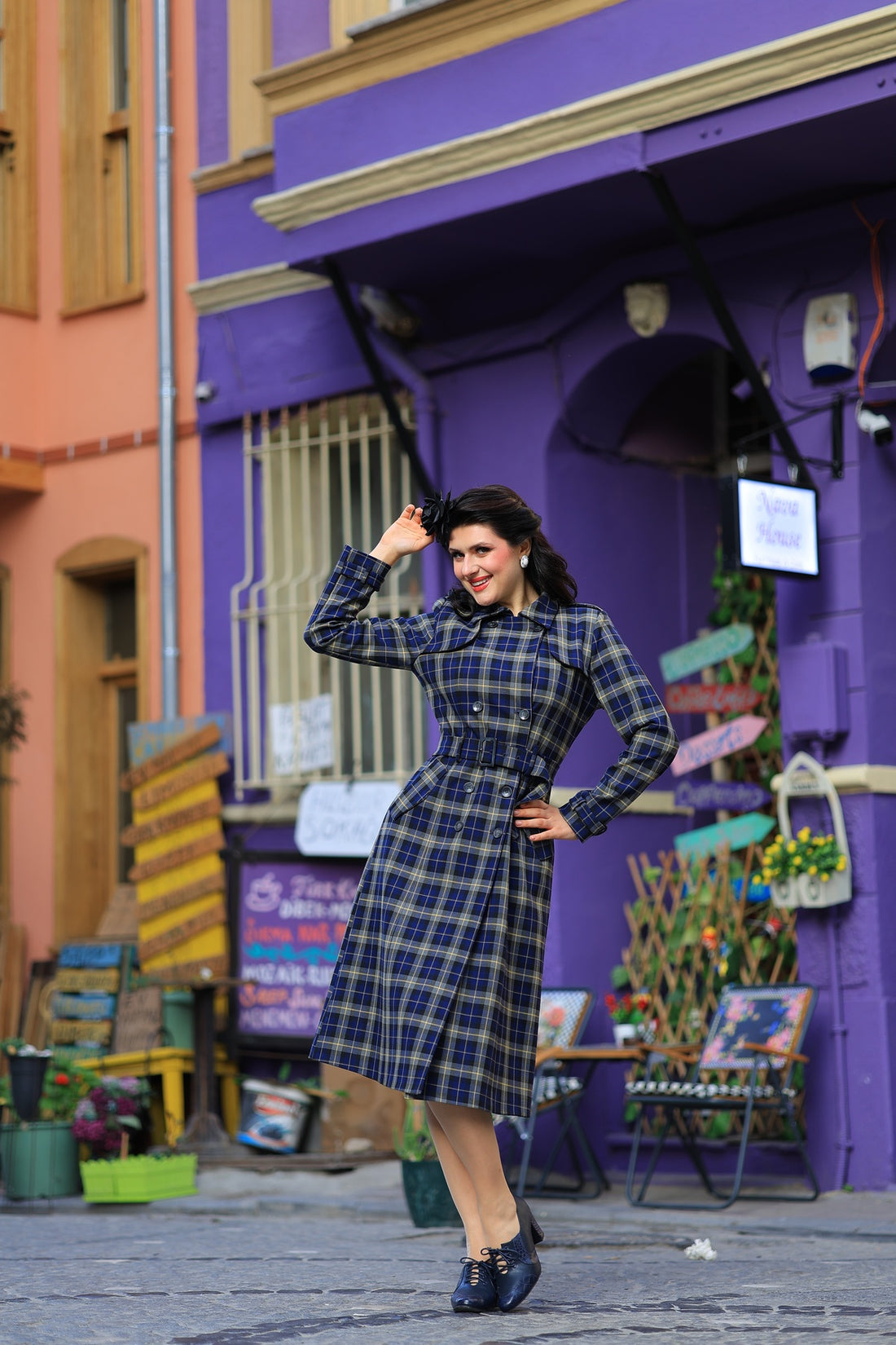 Kathie 40s Checks Trench Coat