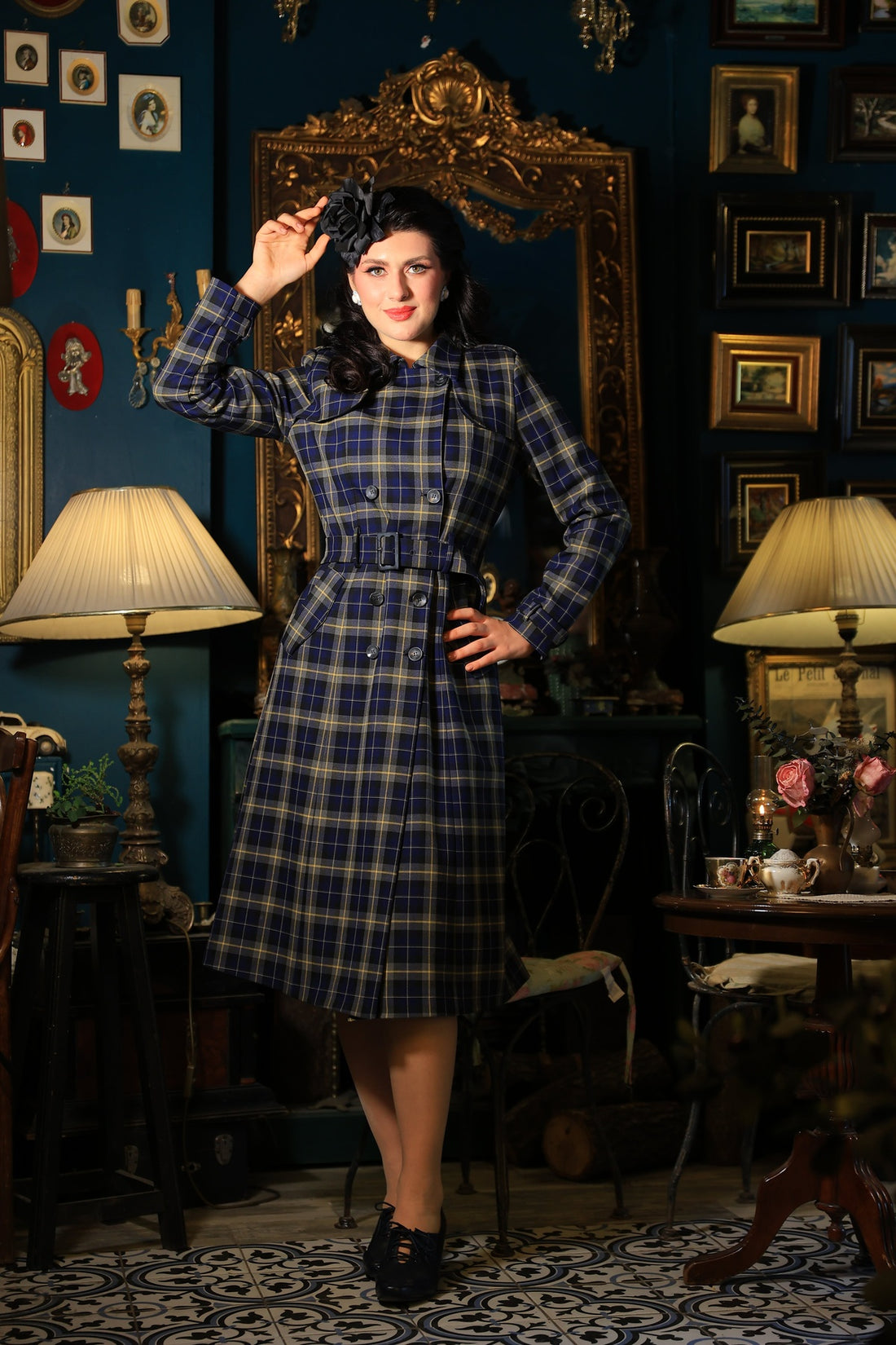 Kathie 40s Checks Trench Coat