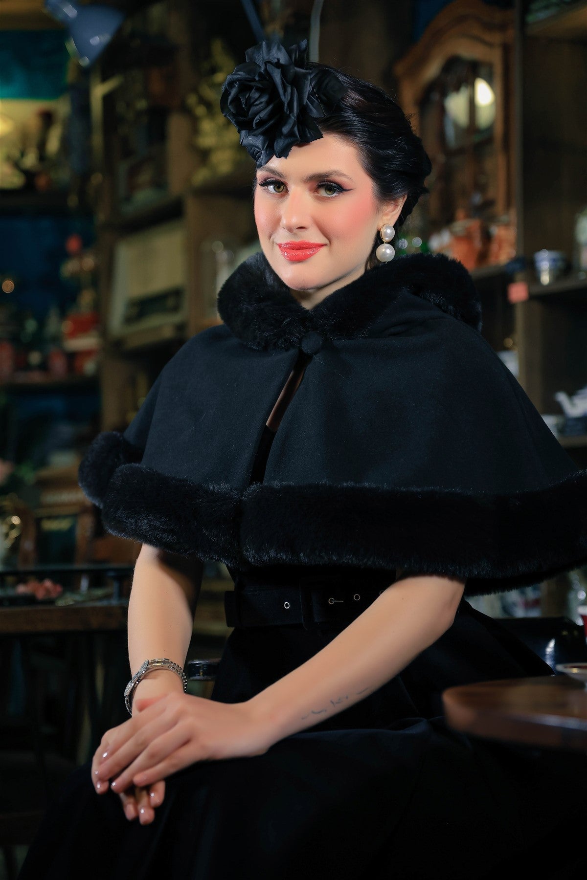 Anoushka Black Cape