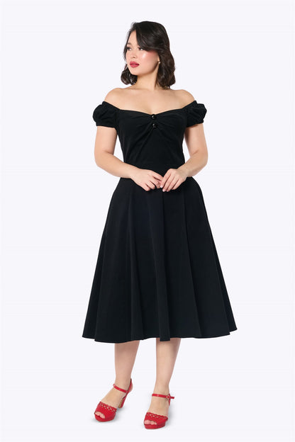 Dolores Black Corduroy Swing Dress