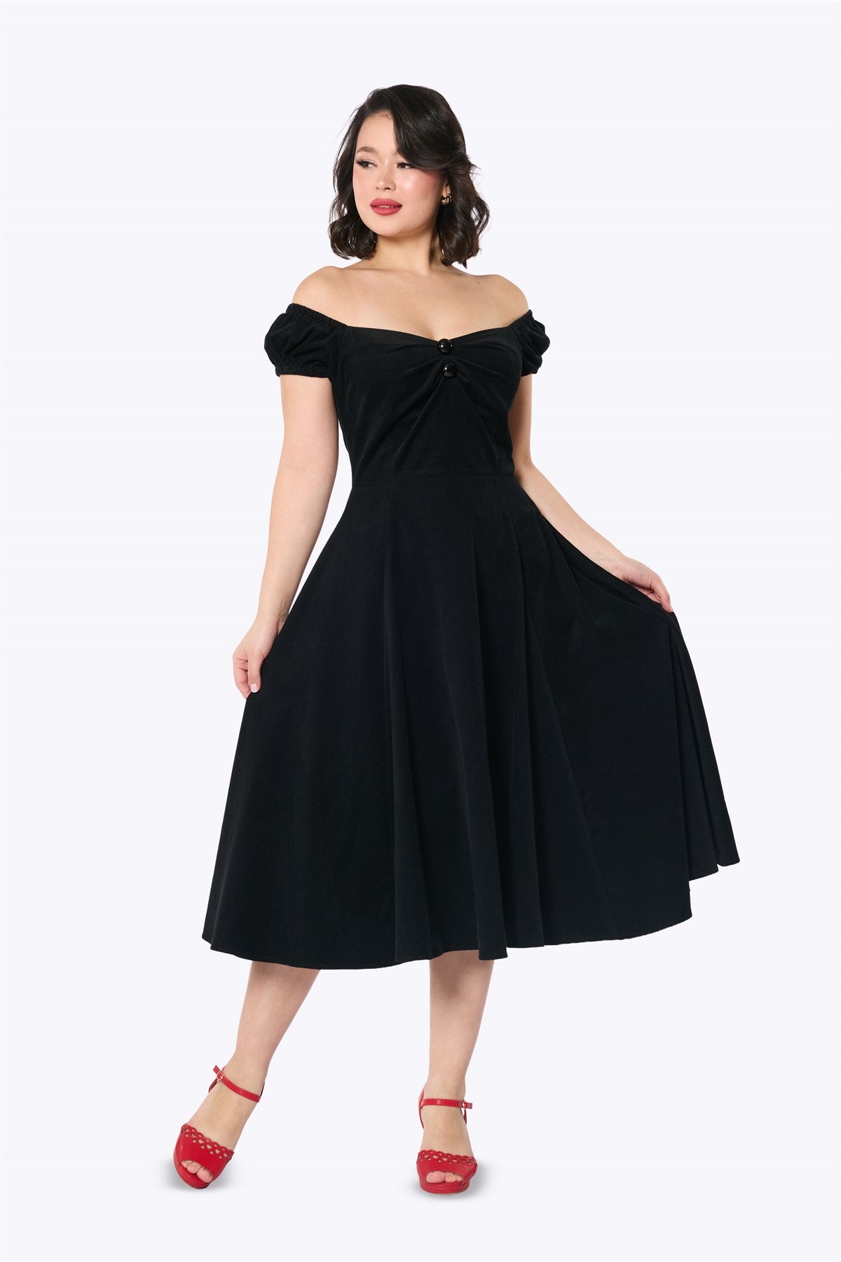 Dolores Black Corduroy Swing Dress