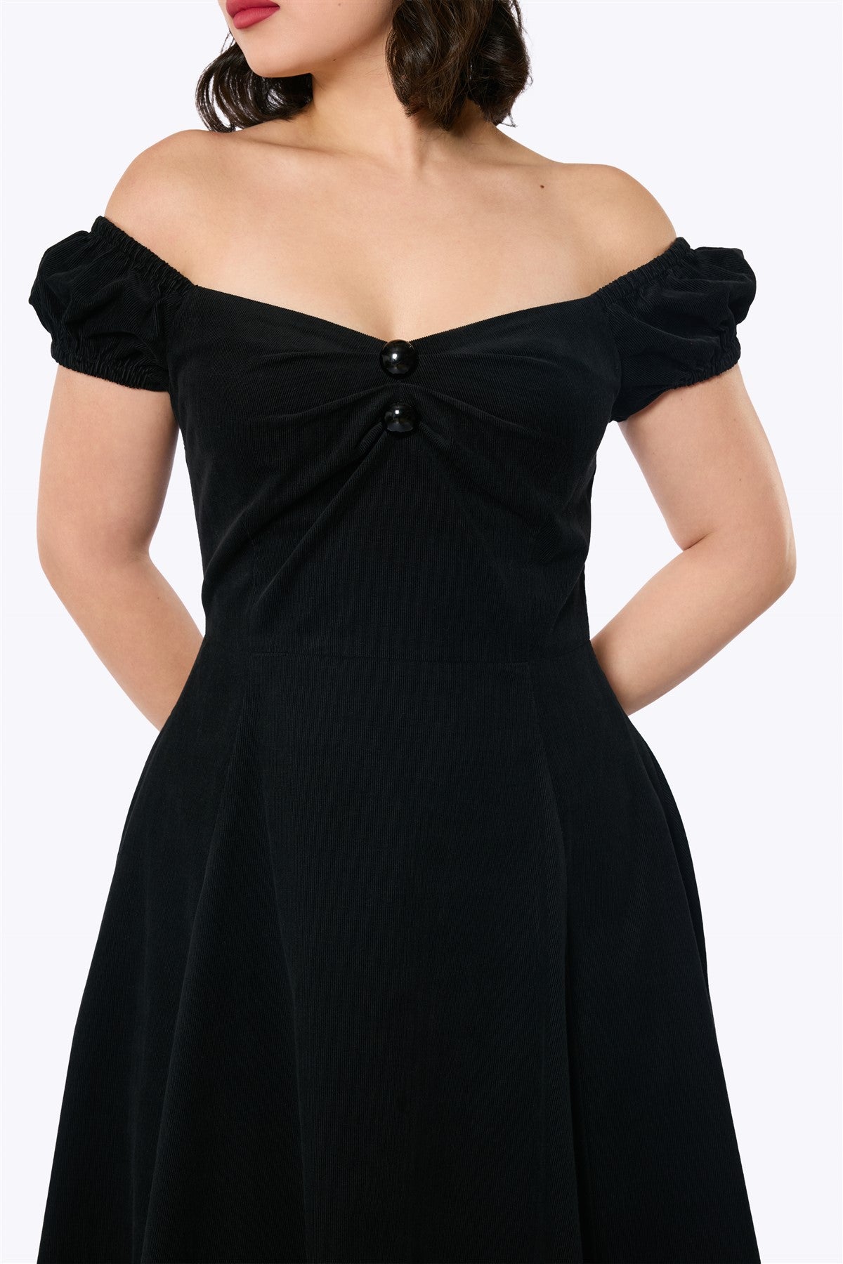 Dolores Black Corduroy Swing Dress
