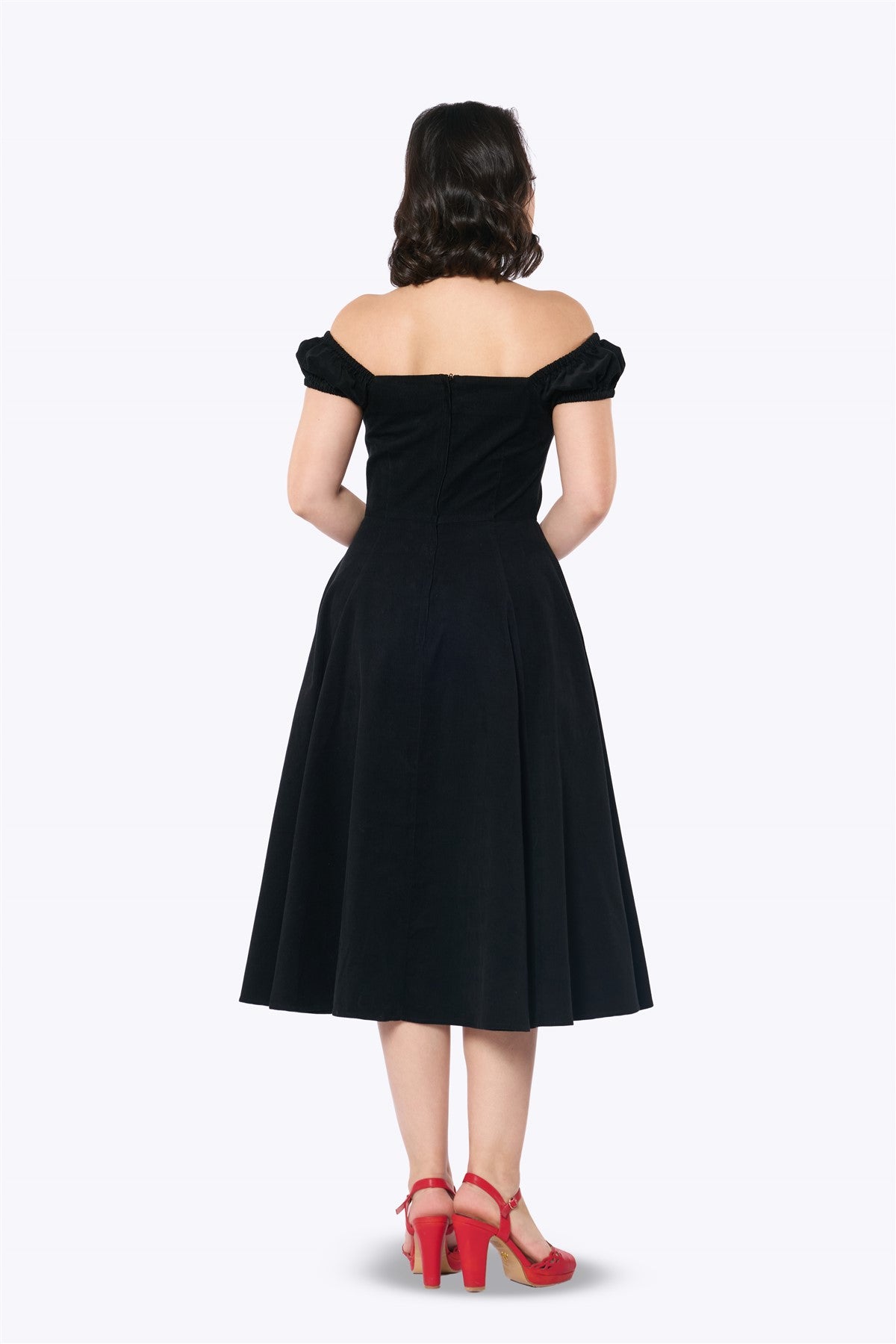 Dolores Black Corduroy Swing Dress